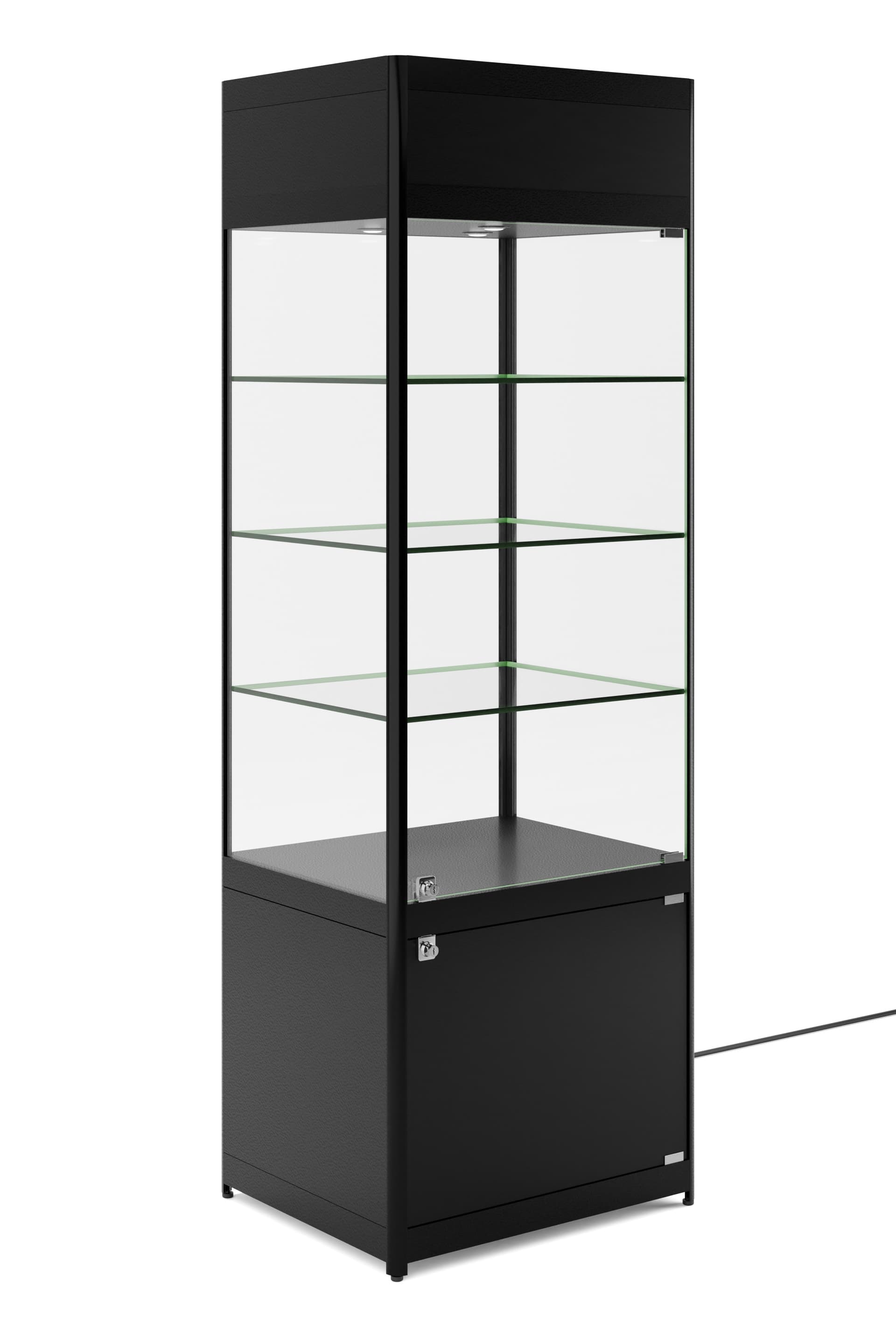 LED retail display tower has a 16.5" shelf depth