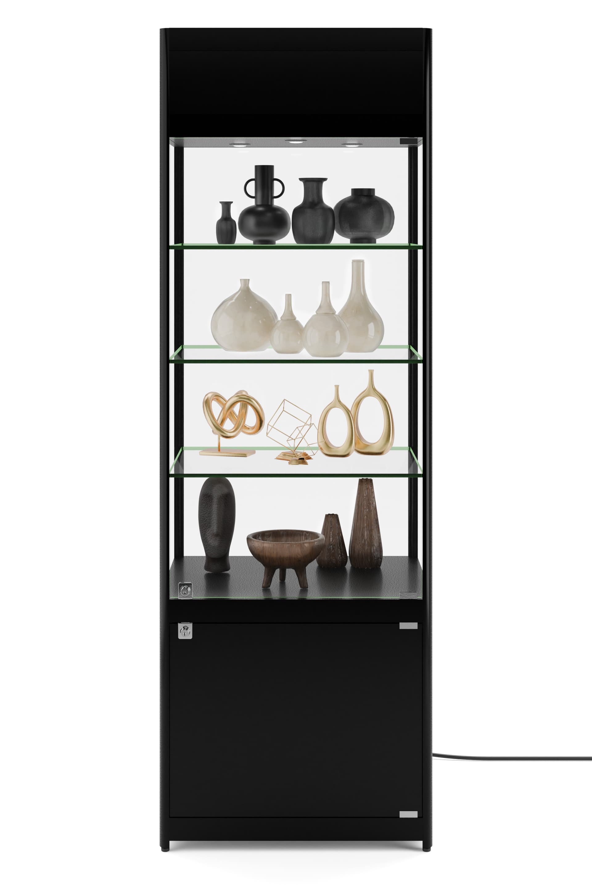 LED retail display tower with 3 recessed lights