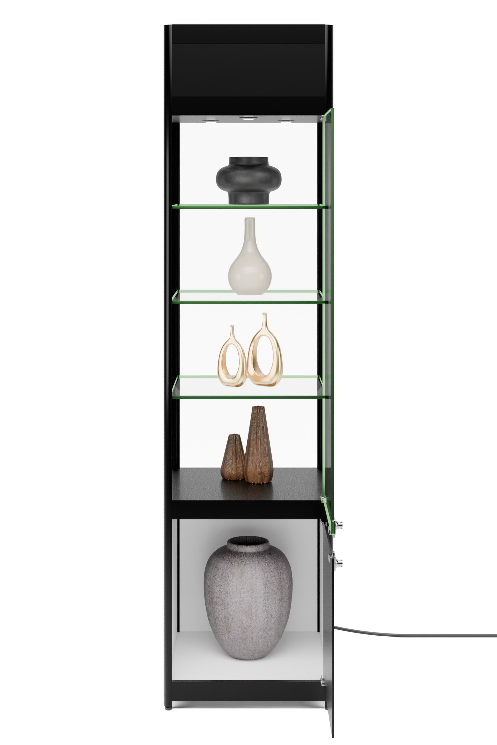 LED display case tower with hinged door