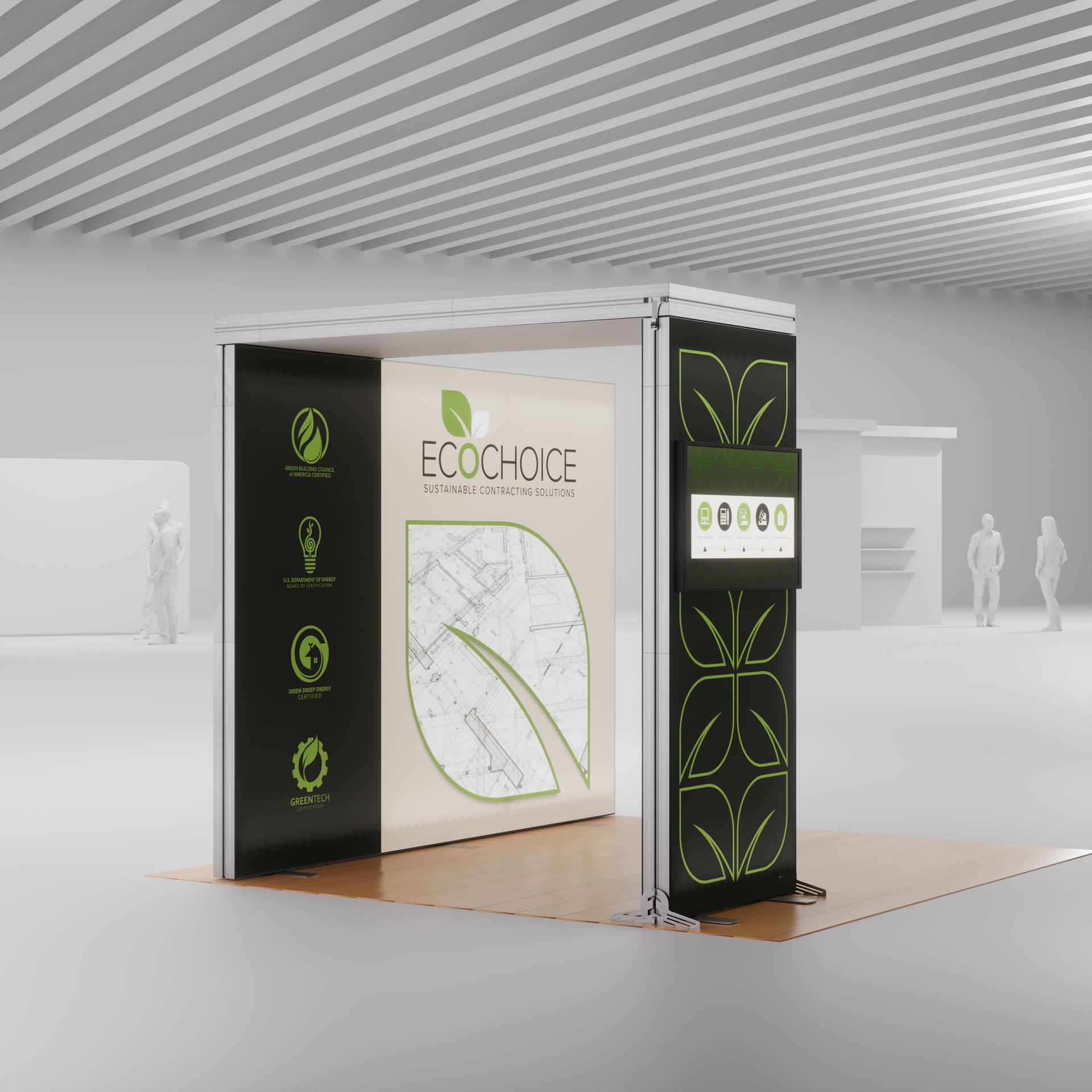 backlit trade show booth with arch