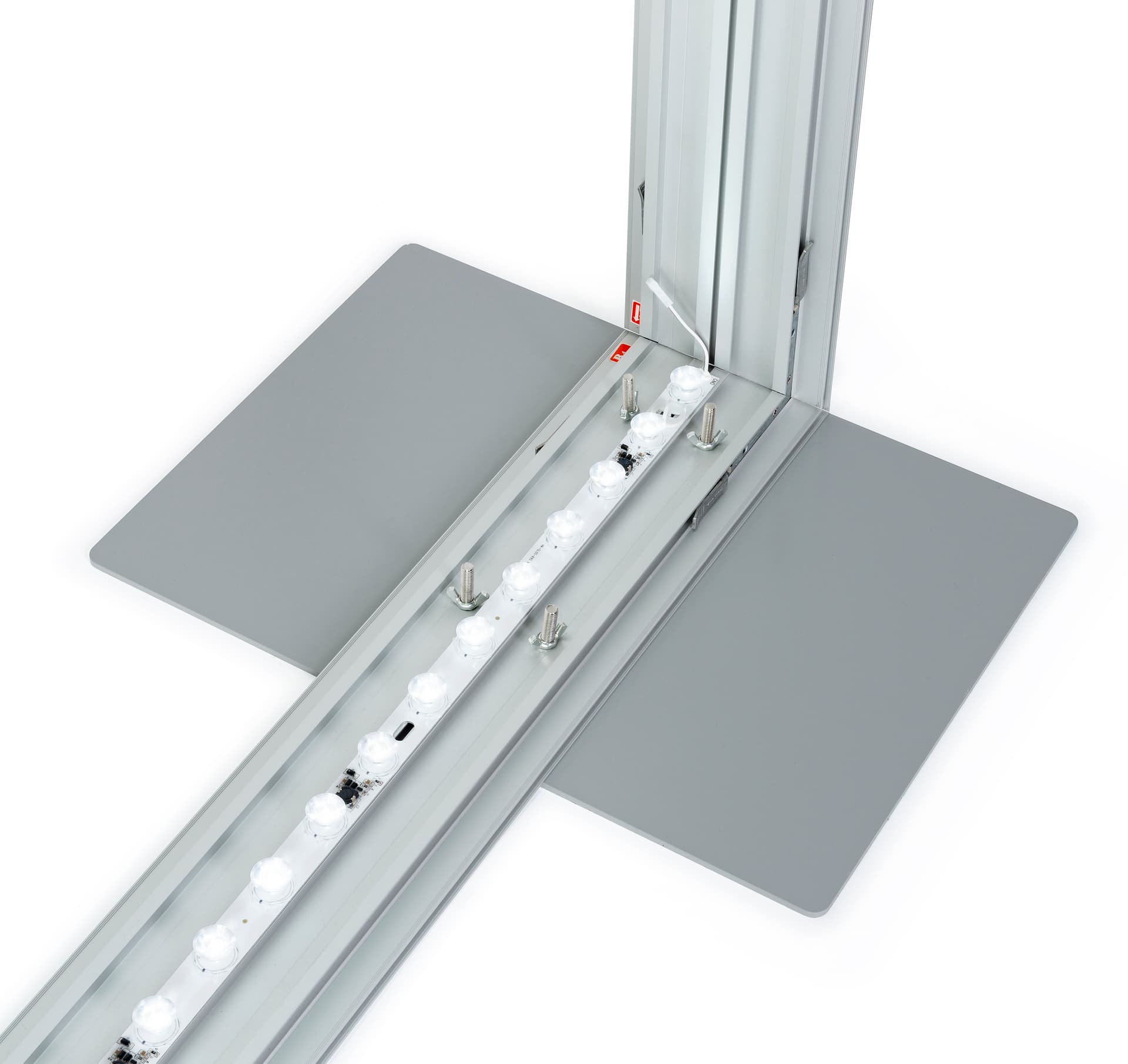 2-sided SEG fabric backlit wall with LED strips top and bottom