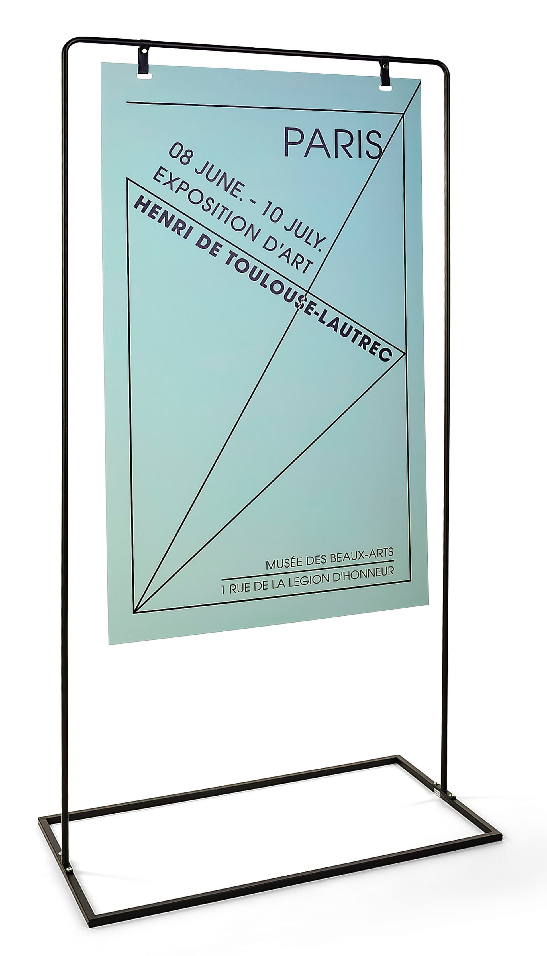 Minimalist sign stand with 28 inch by 48 inch single sided graphic