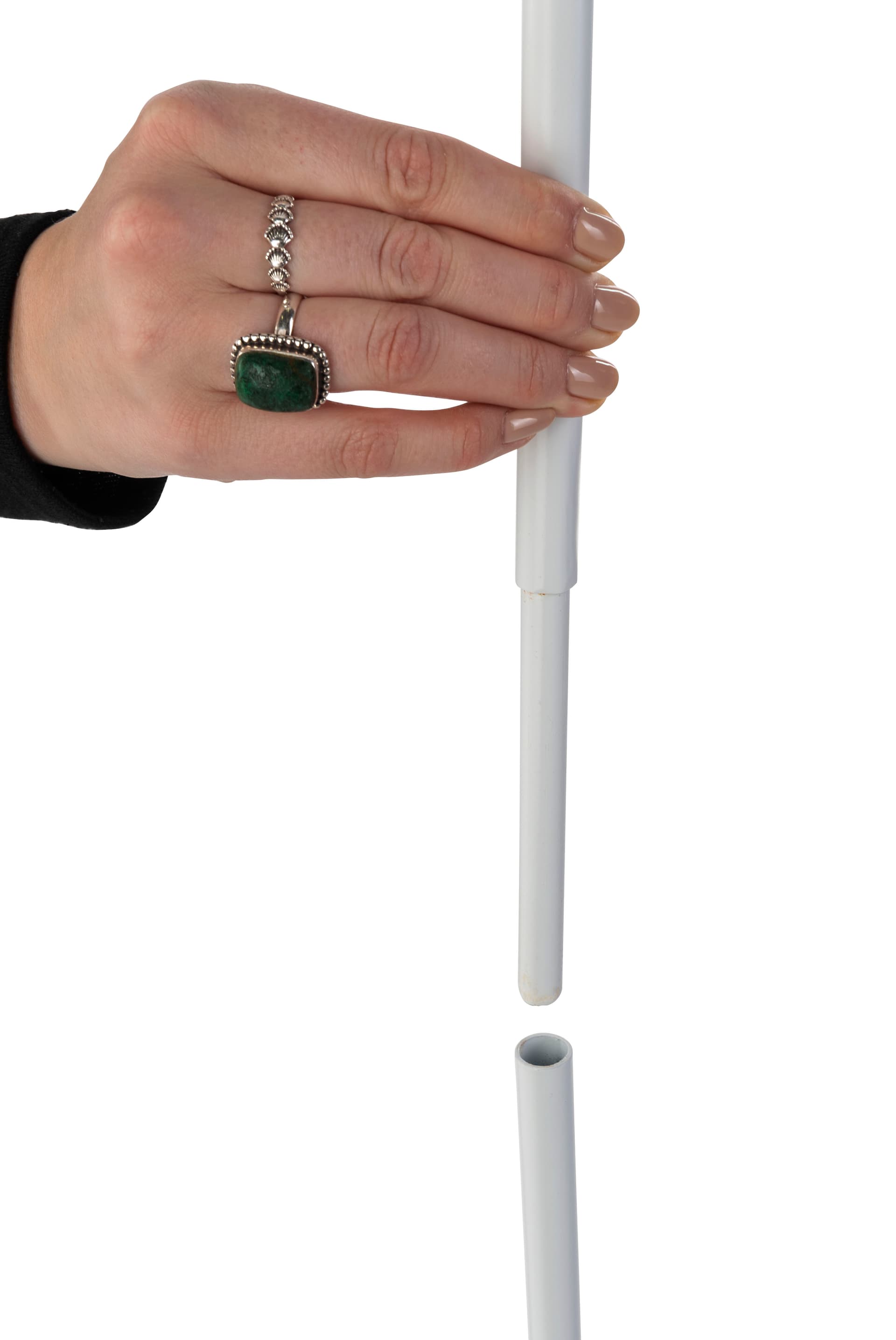 Minimalist white signage stand assembles in seconds