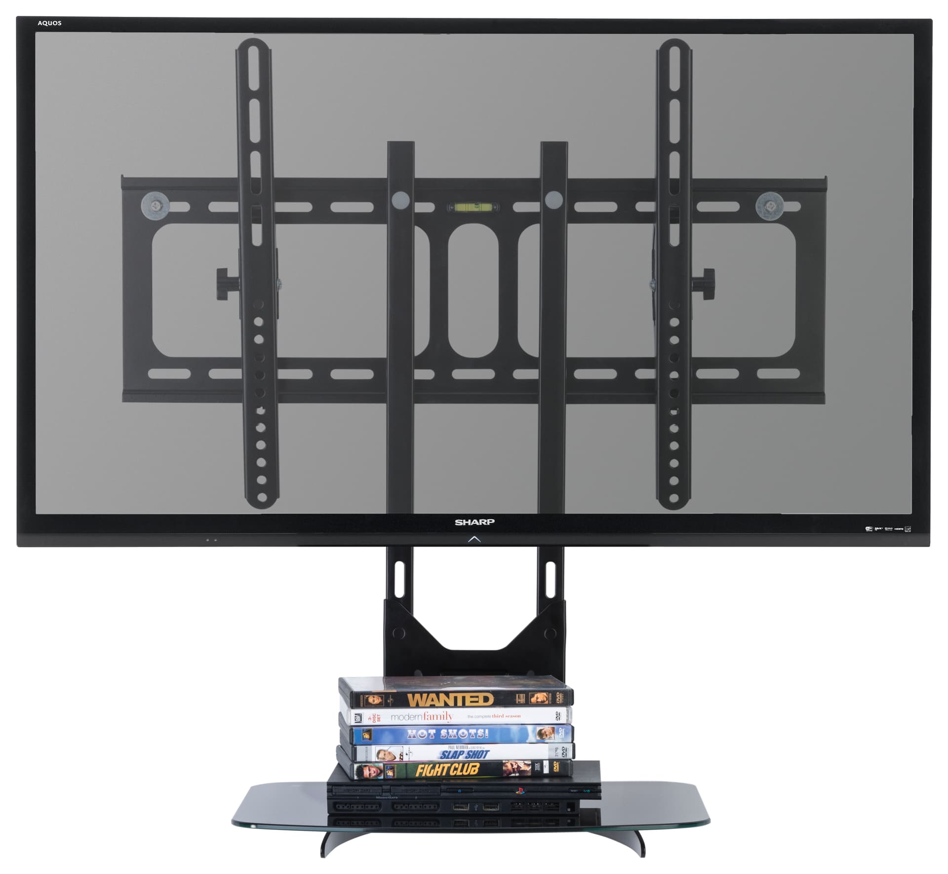 TV Wall Mount with Floating Glass Shelf for 32" - 55" Screens