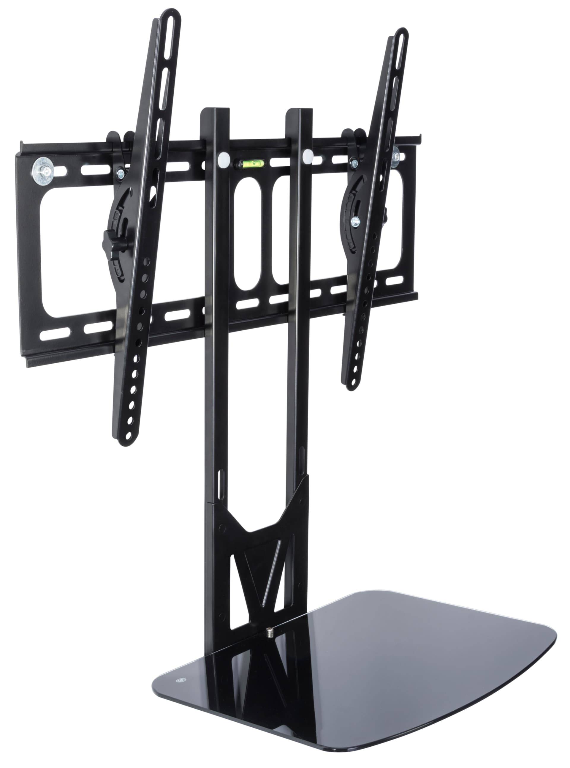 TV Wall Mount with Floating Glass Shelf, Black