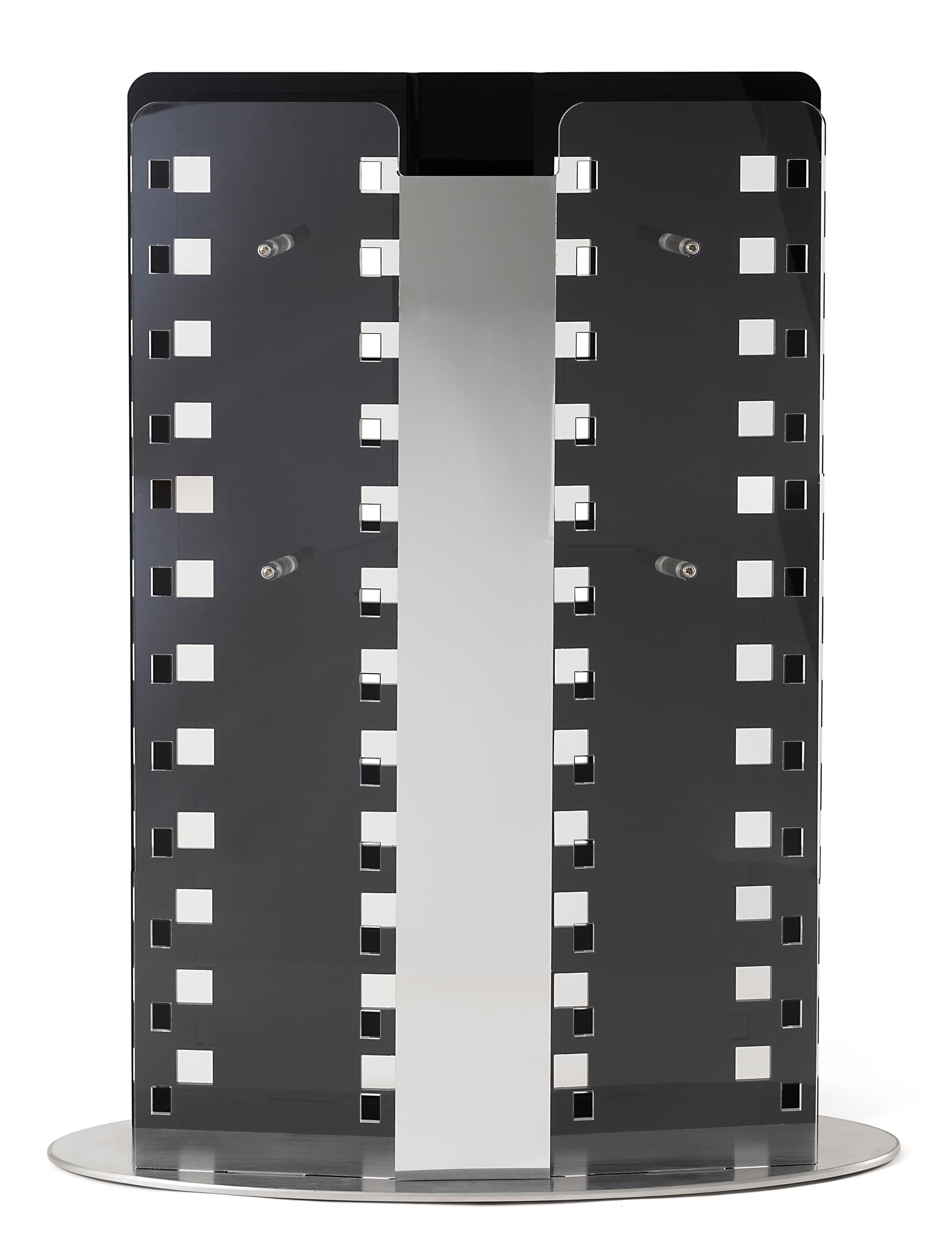 Retail eyeglass frame display with mirror featured in center