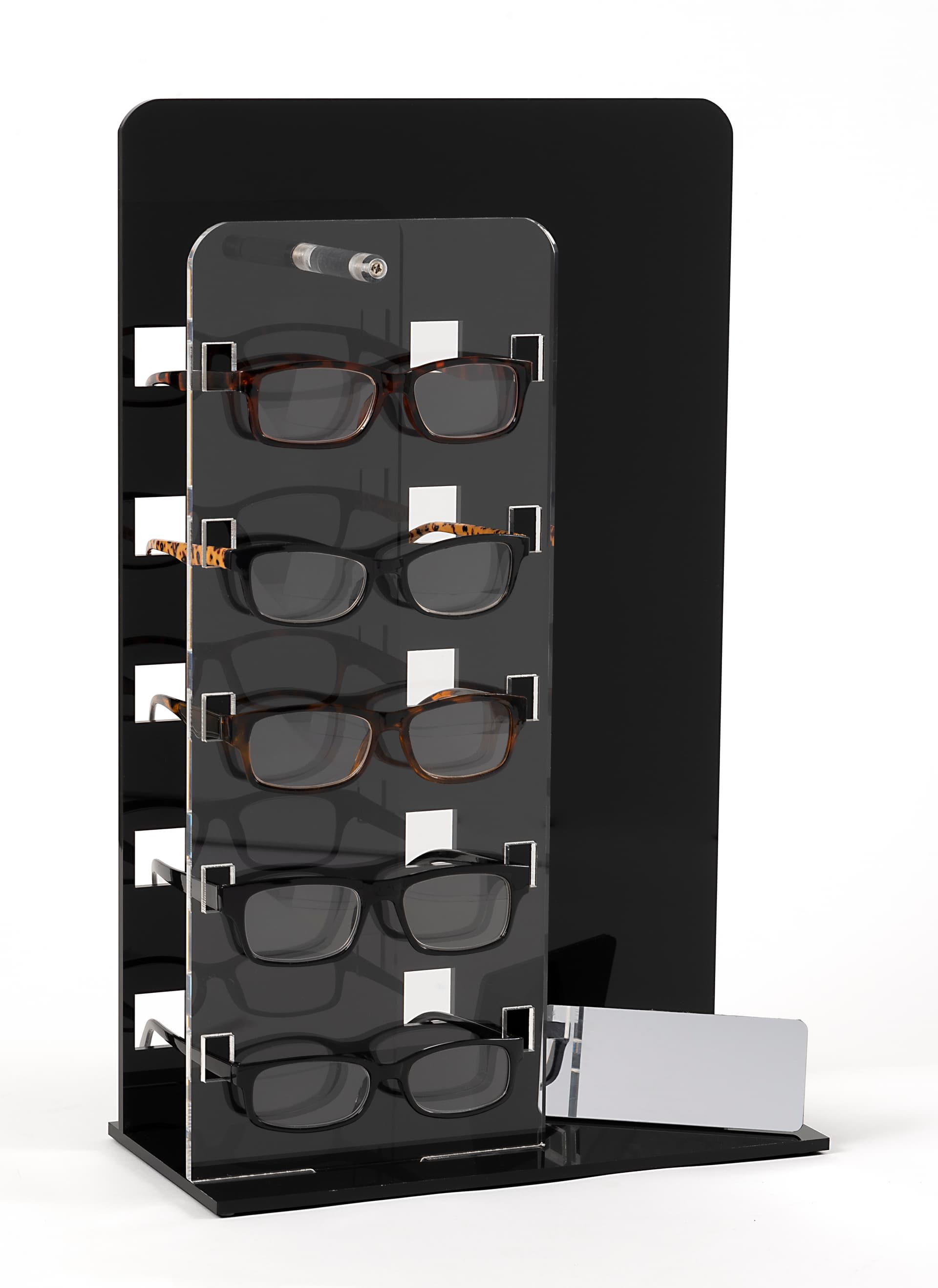 Standing optical lens display with five frame capacity