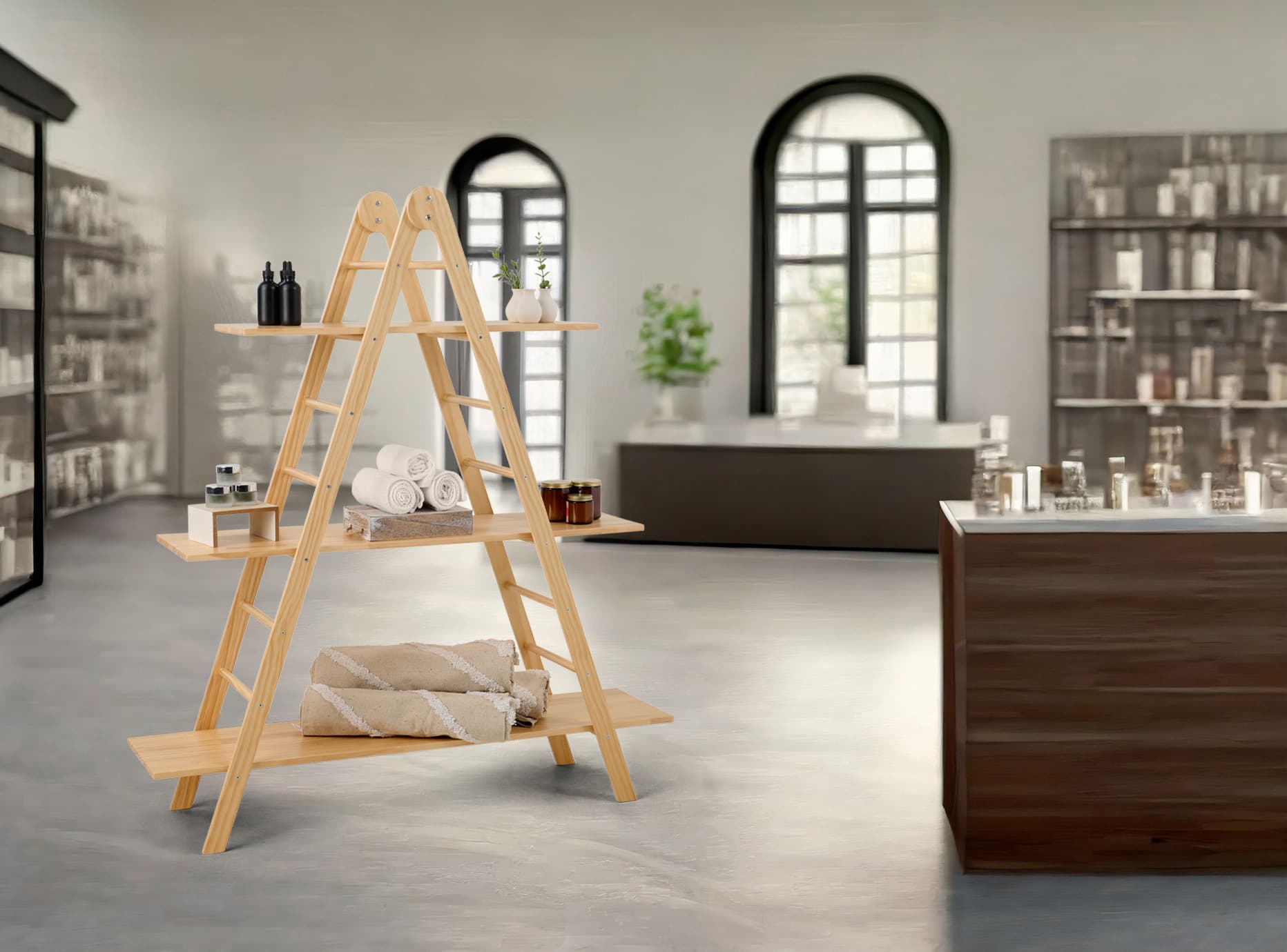 A-frame shelf with simple aesthetic to compliment any environment