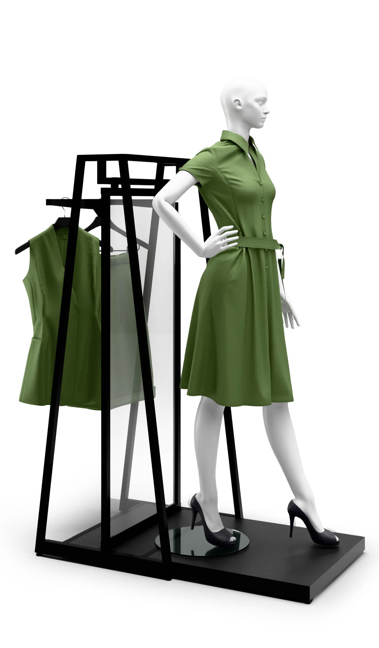 Garment display rack with frosted acrylic panel 