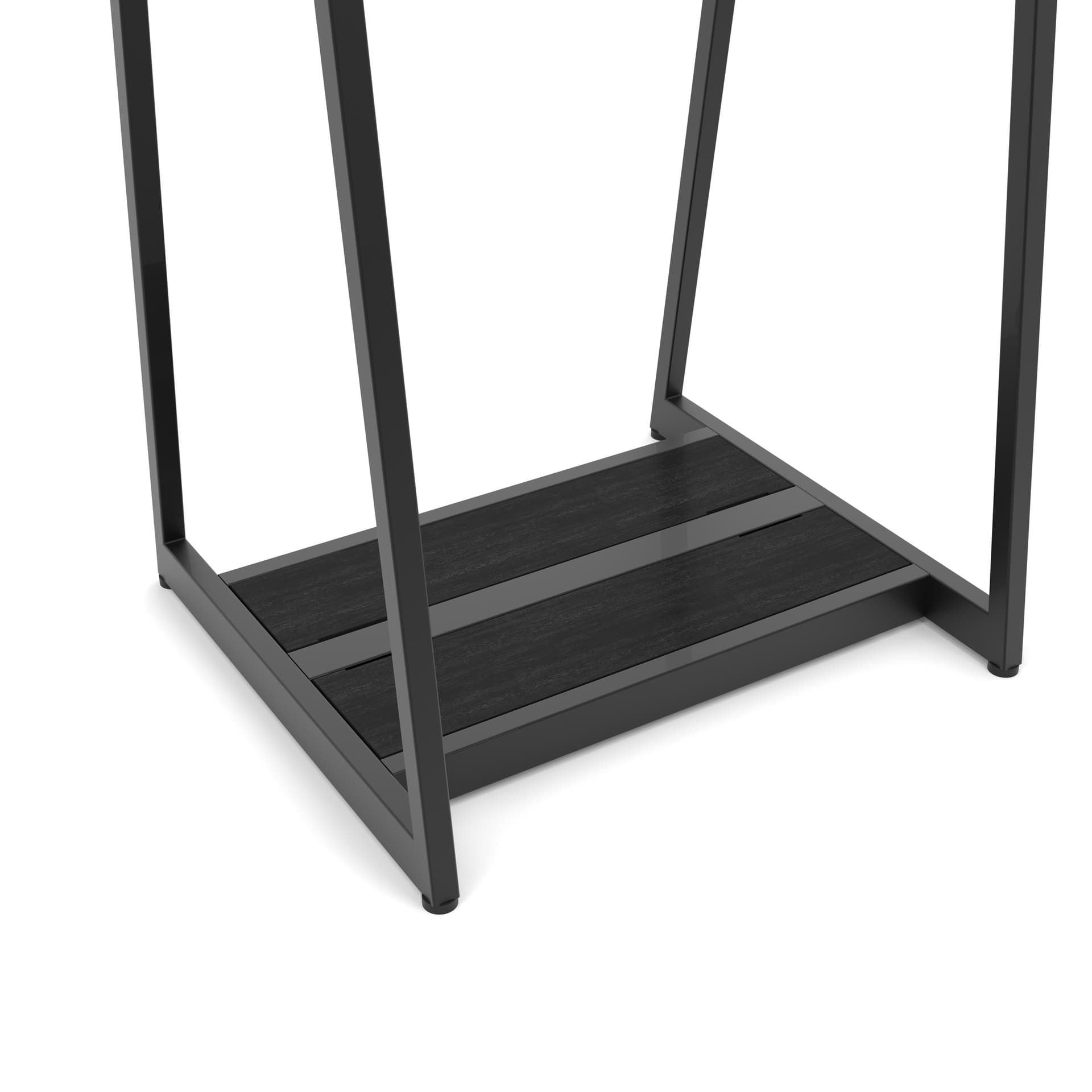 Retail clothes rack with flat black melamine base