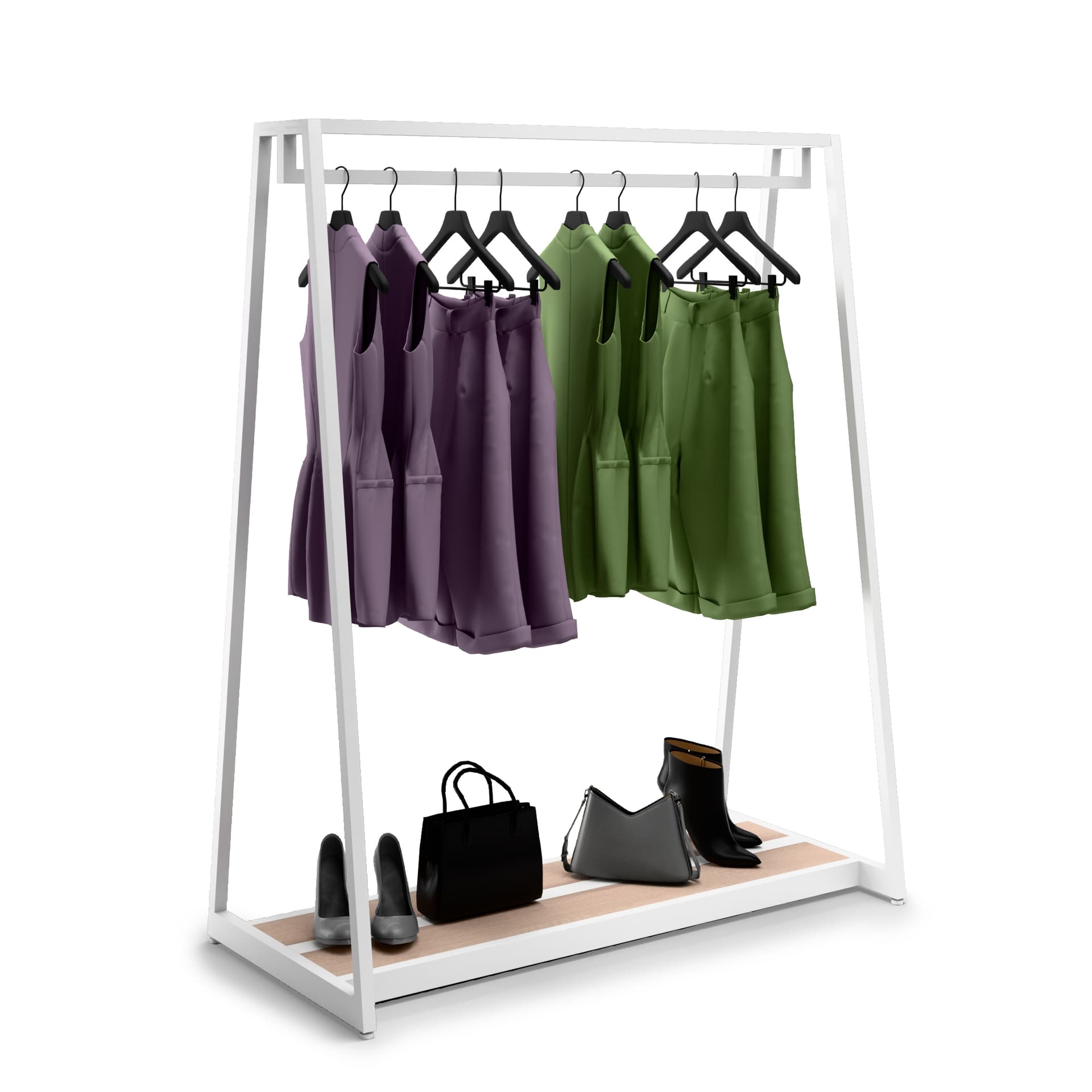 Retail clothes rack with modern a-frame design