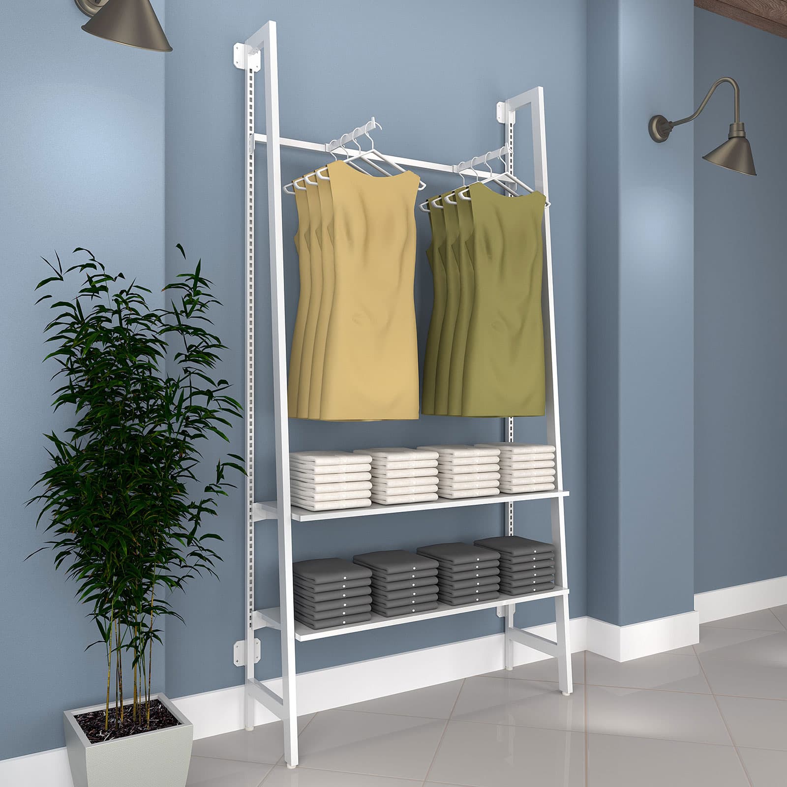 Wall mount a-frame outrigger in a retail setting