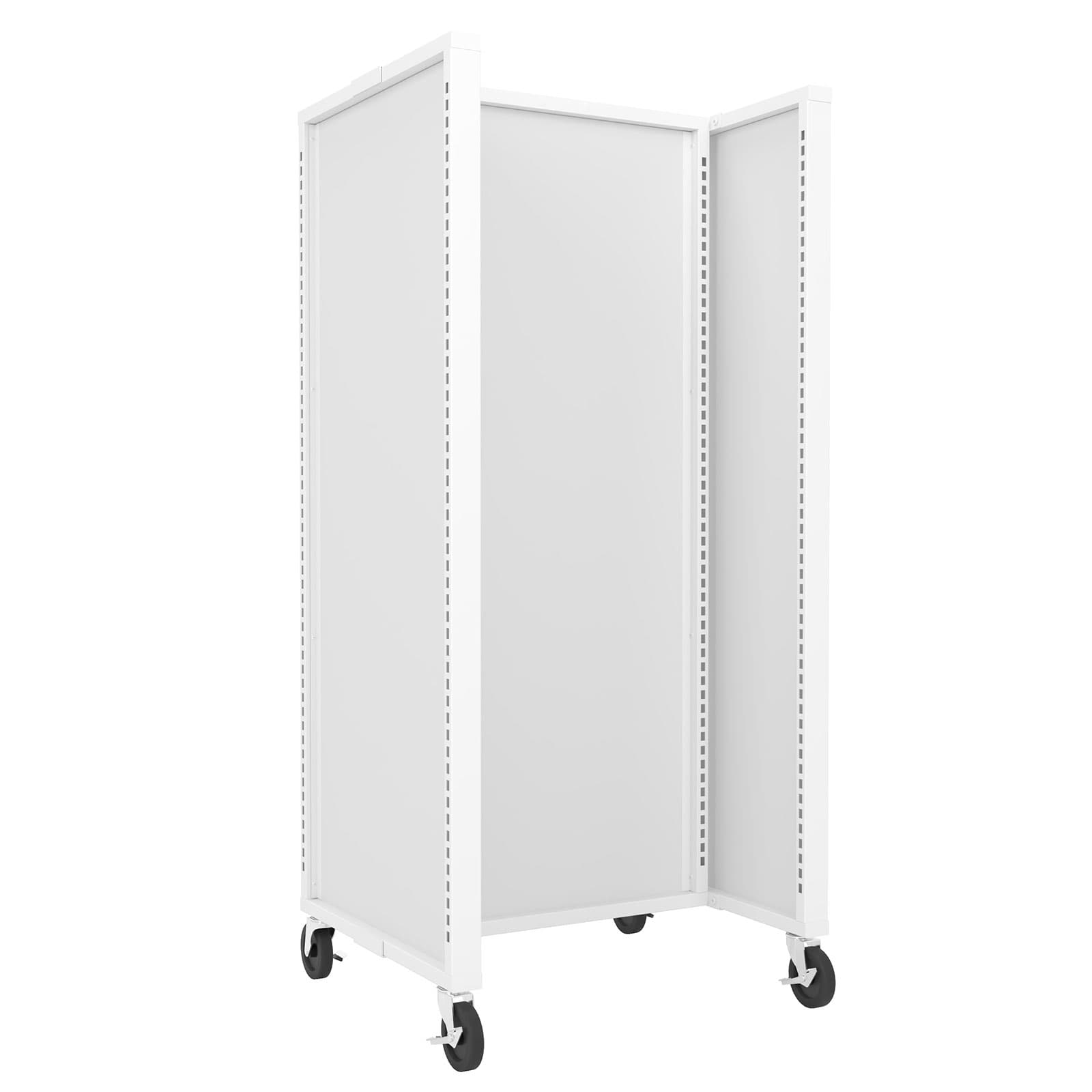 Gondola panel merchandiser with locking casters enables convenient mobility