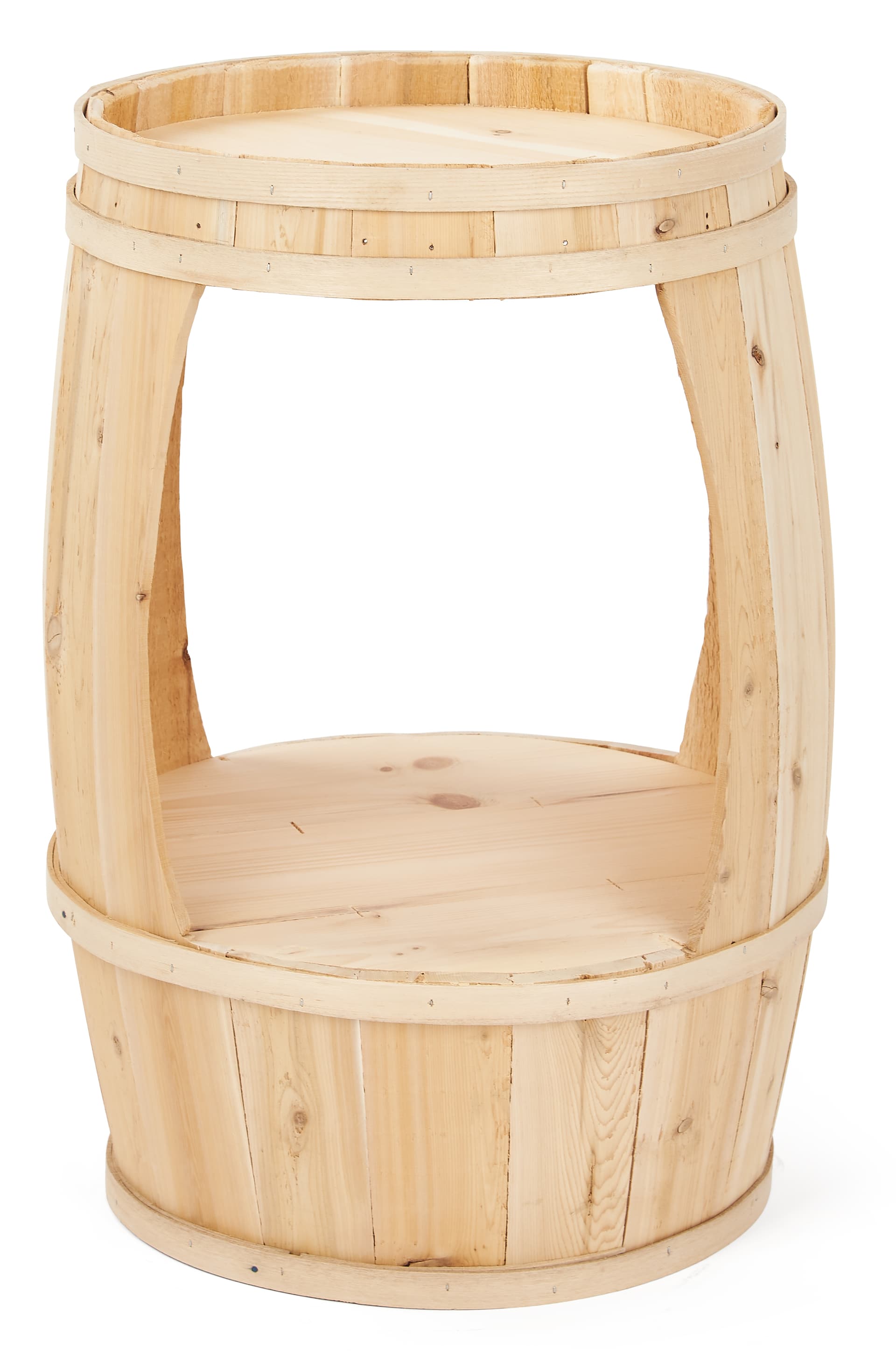 Barrel display with large window in center