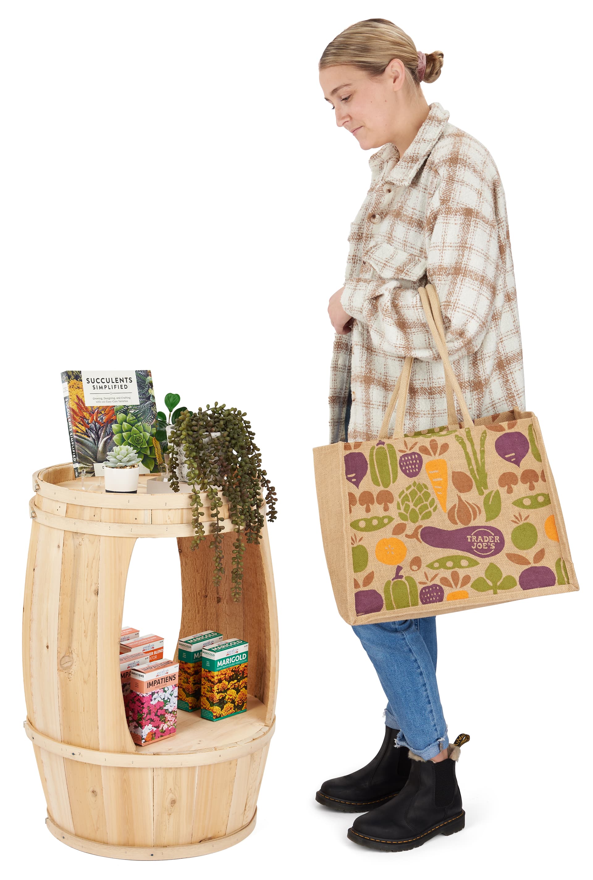 Barrel display with overall height of 30 inches