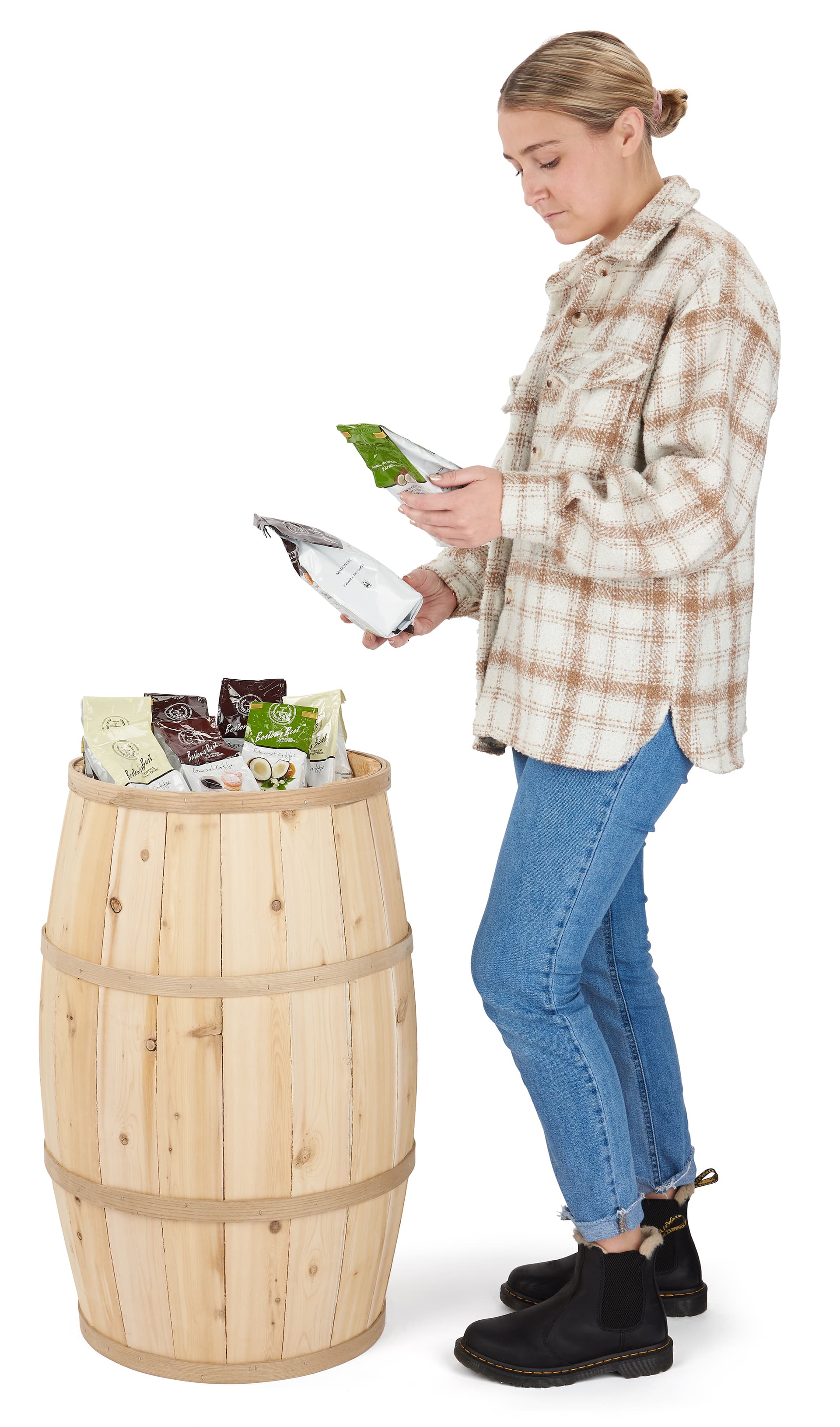 Wooden display barrel with 7 inch deep false bottom