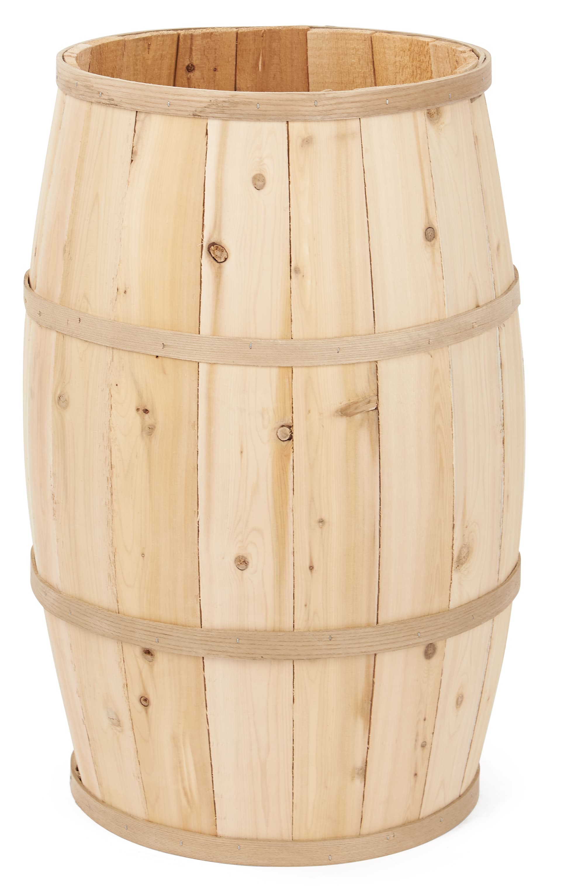 Wooden display barrel with smooth exterior finish