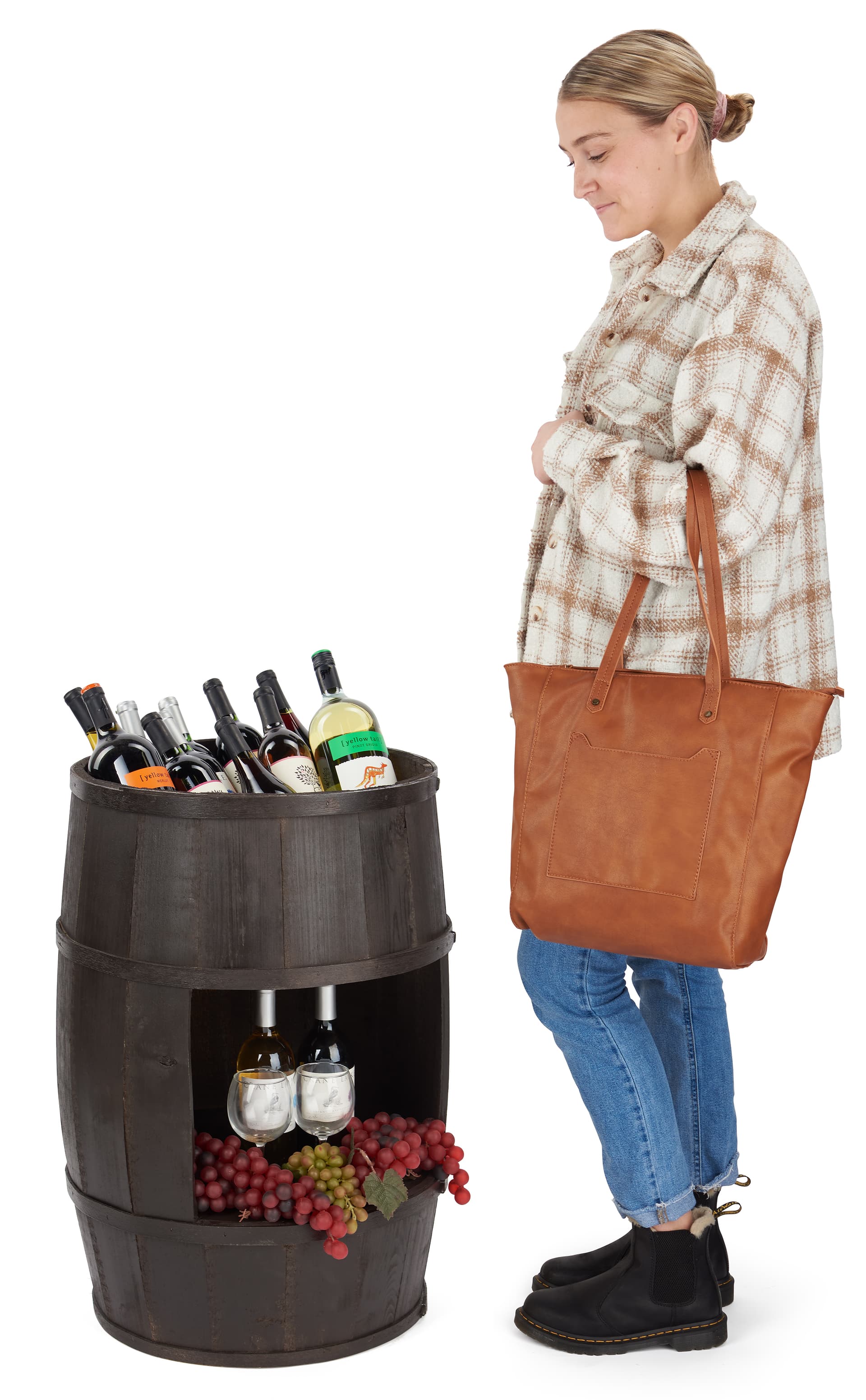 Bourbon barrel display case with overall height of 30 inches