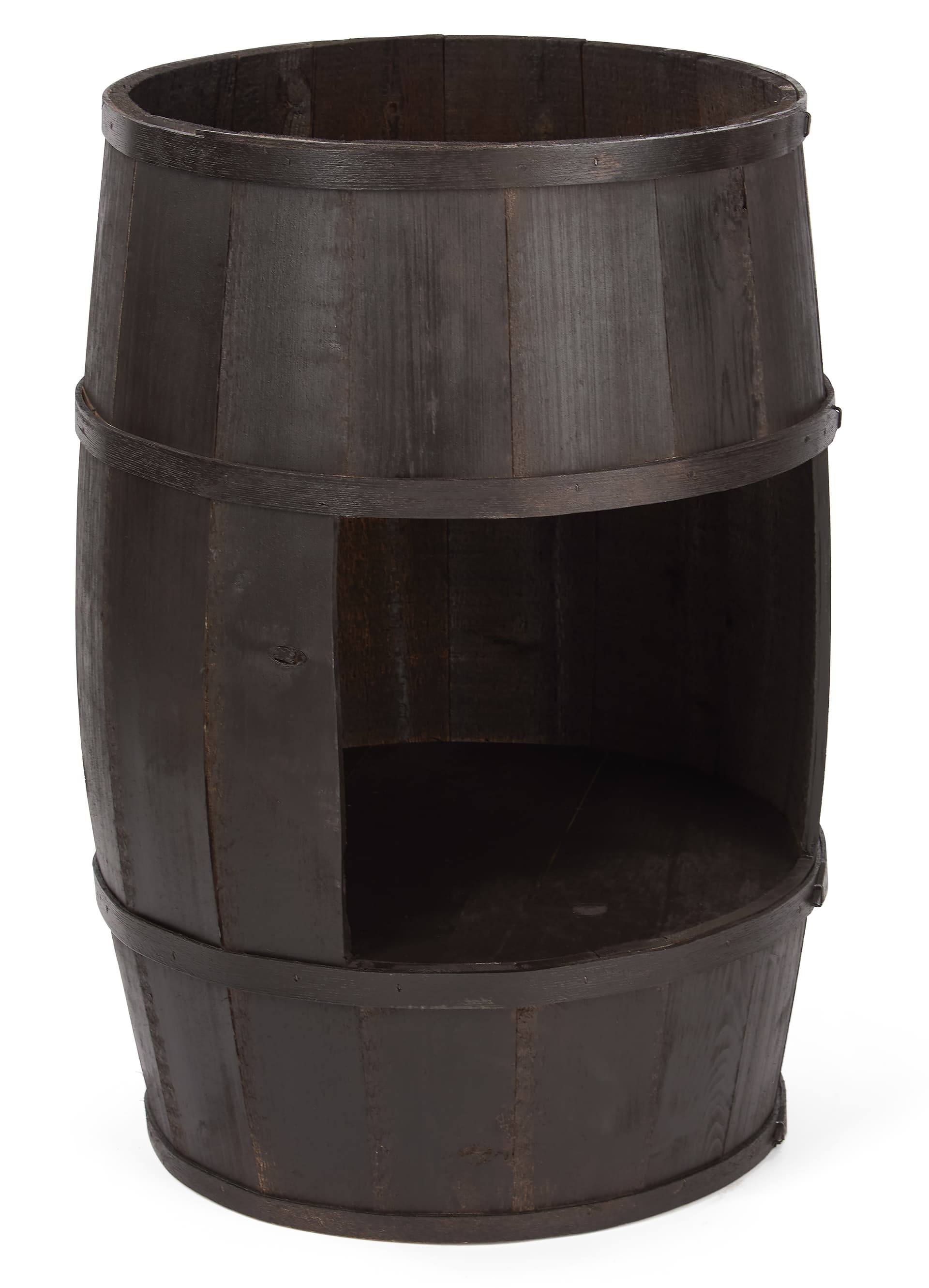 Bourbon barrel display case with 20 inch overall width