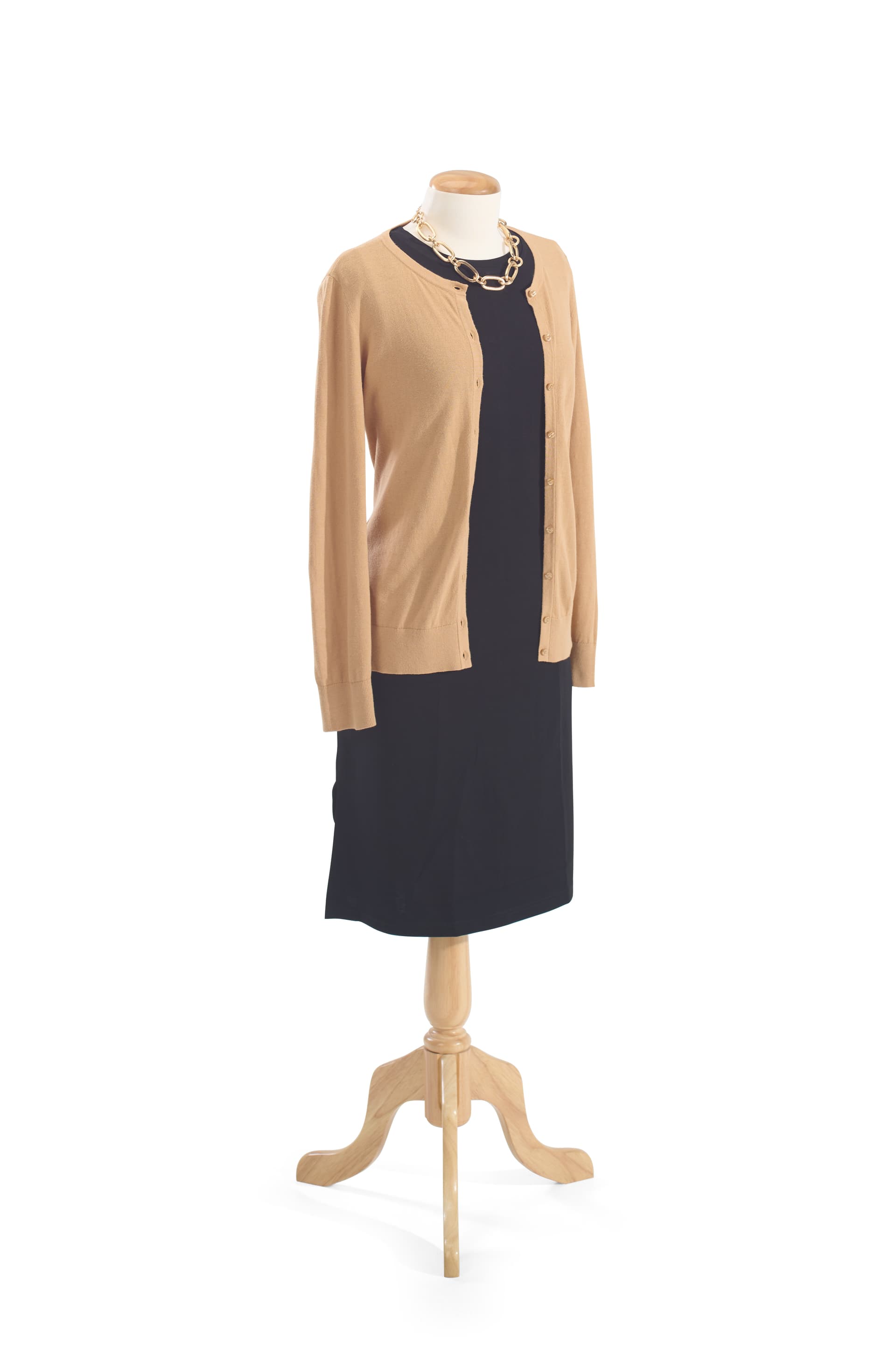 Female body form mannequin with maple base