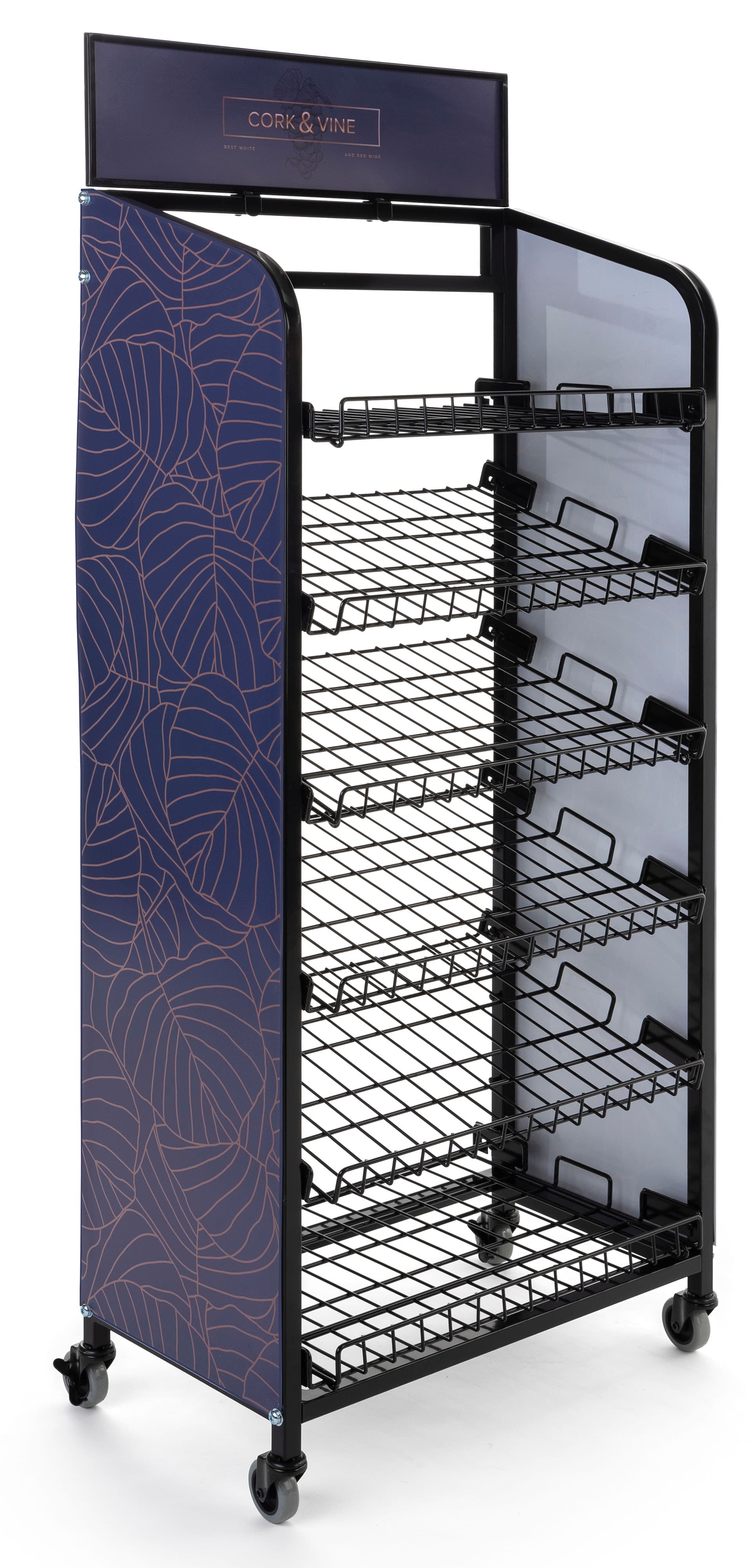 Retail bread rack graphics for BAKCRT6TBK is easy to assemble and dissemble panels