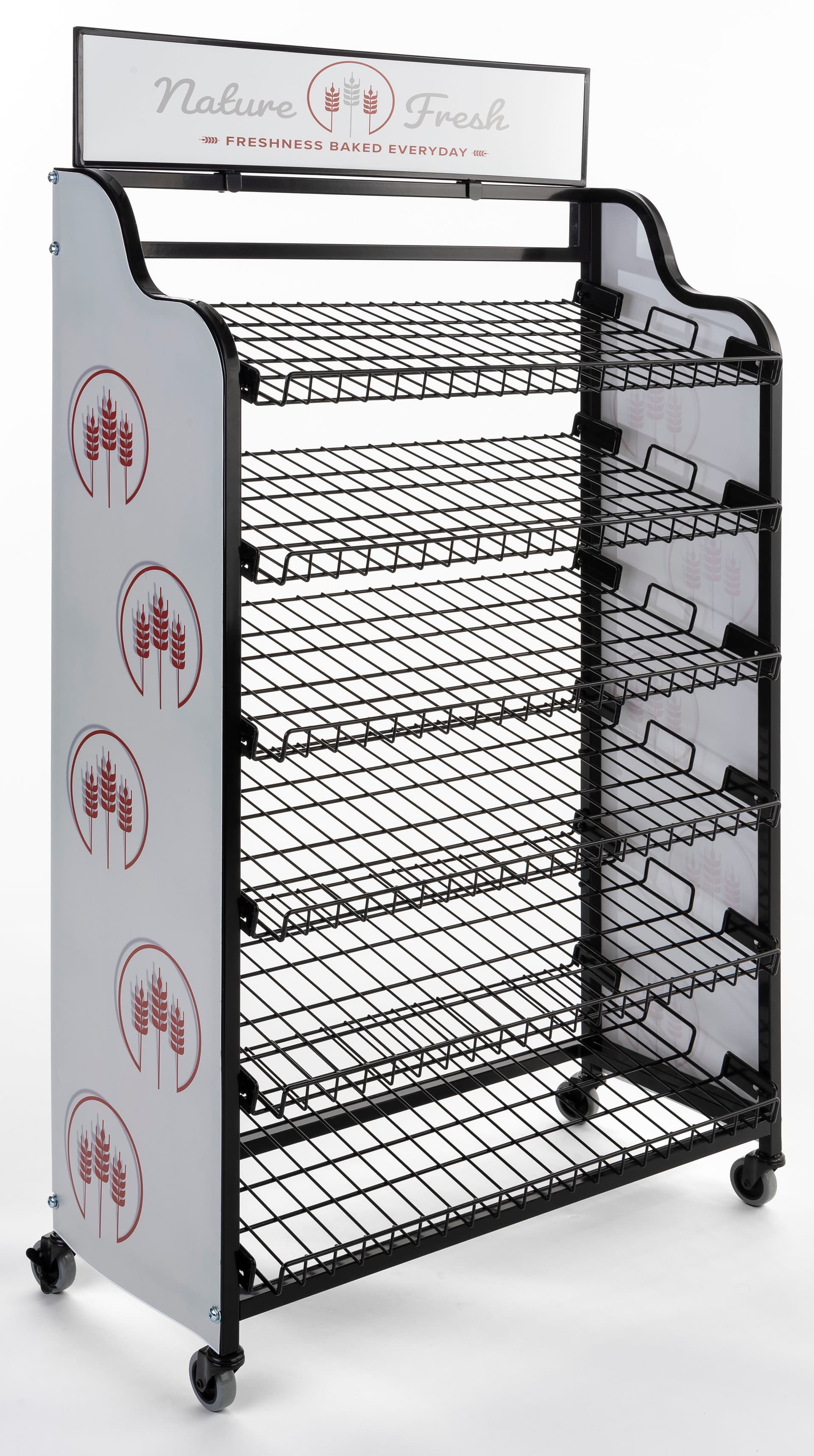 Bakery bread rack signage for BAKCRT6WBK with full bleed graphics 