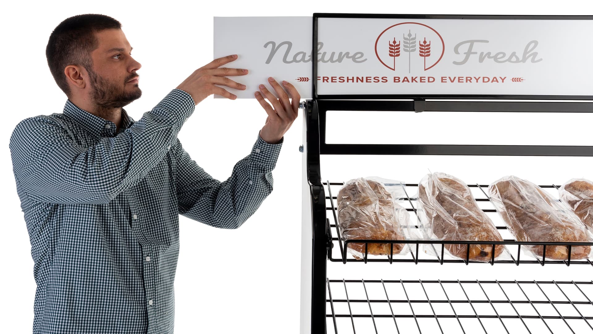 Bakery bread rack signage for BAKCRT6WBK with slide in header 