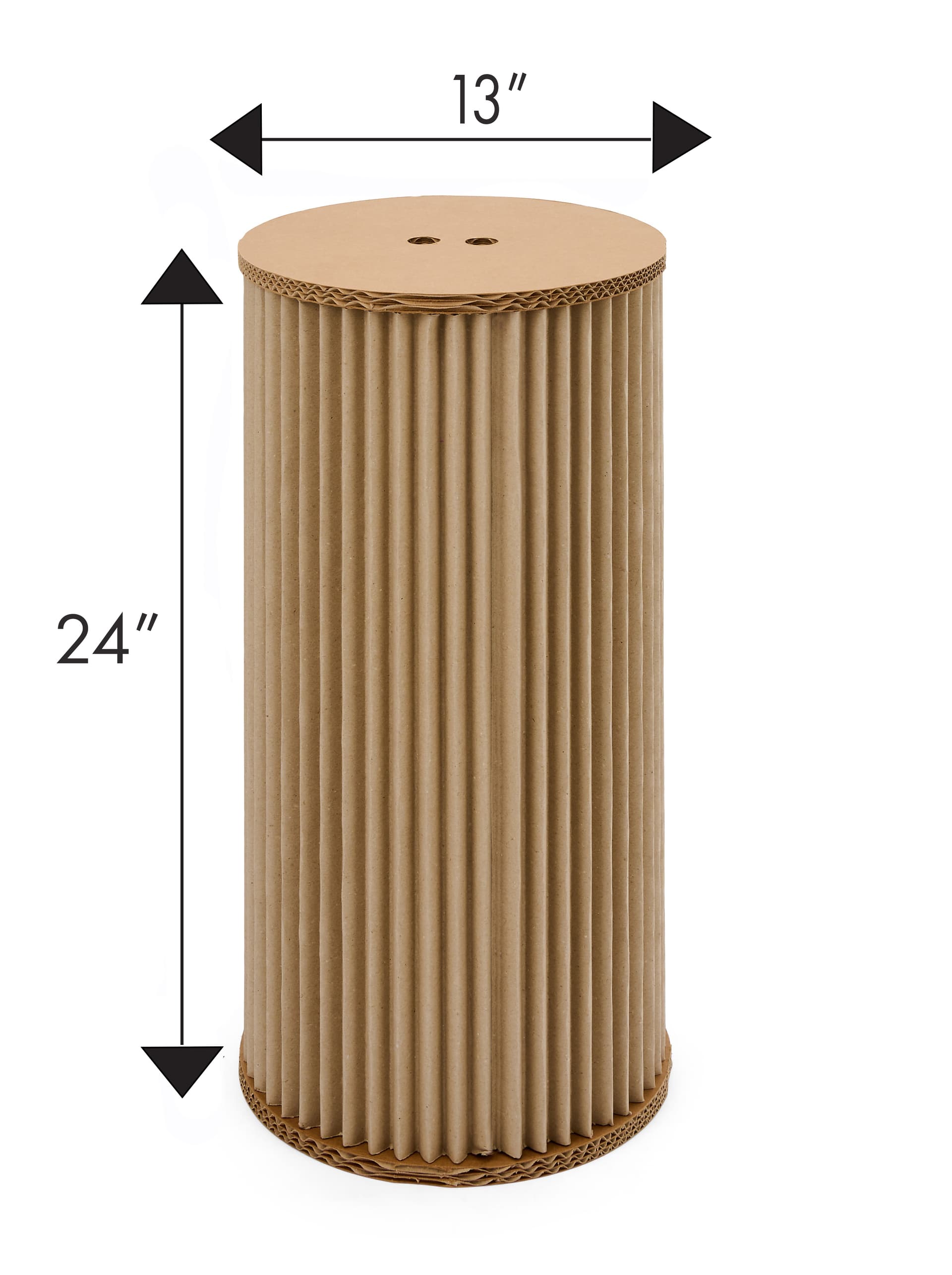 Round accordion display pedestals with 13" W x 24" measurements 