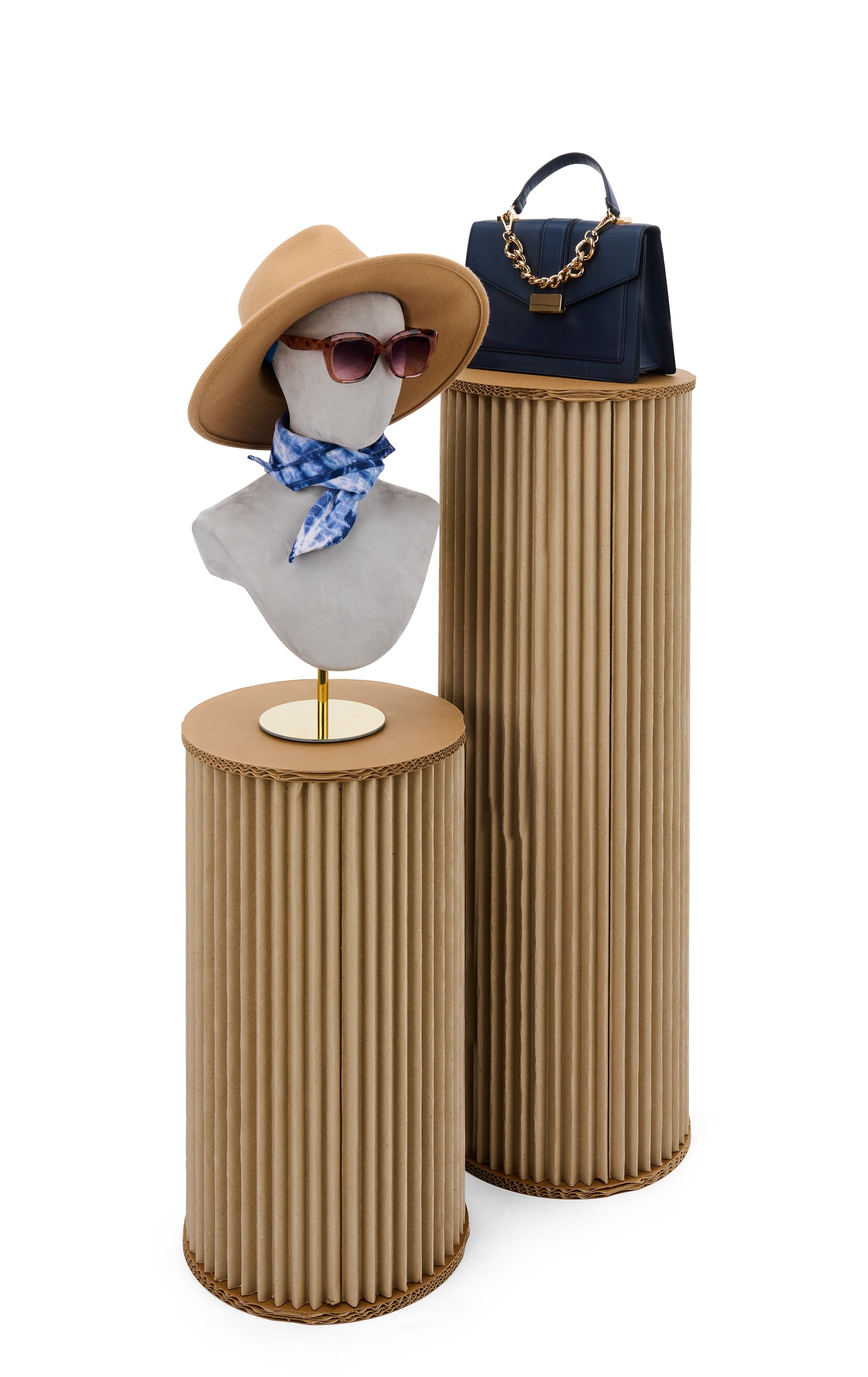 Round accordion display pedestals with sturdy base