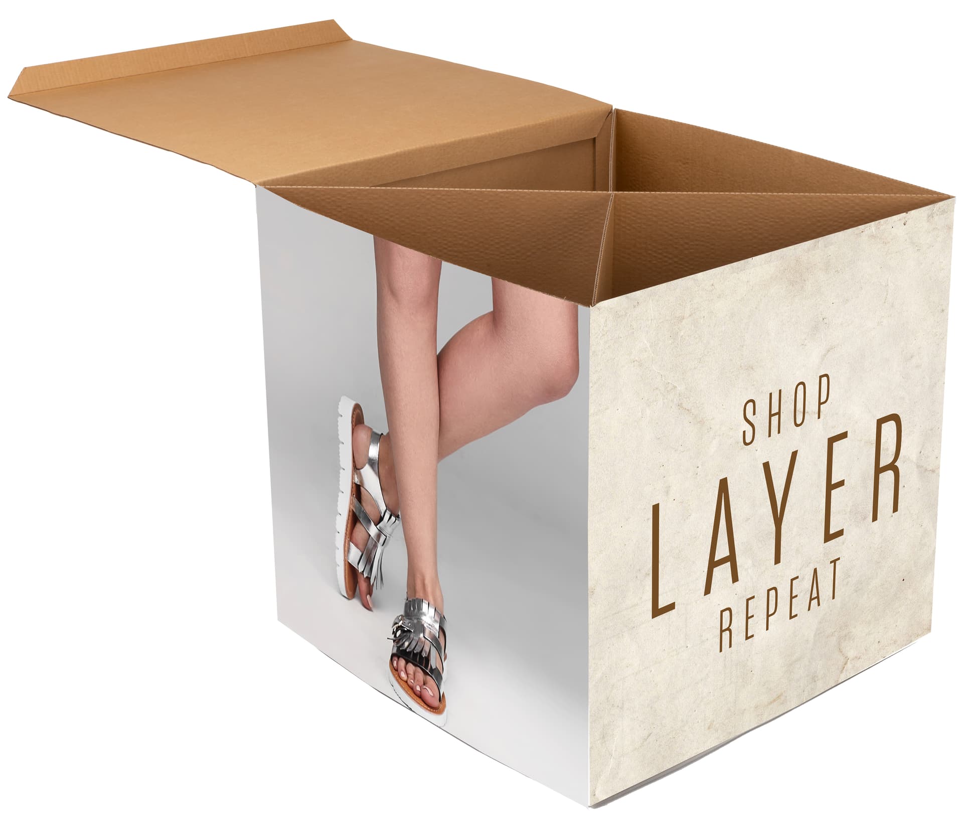 Branded cardboard display cube includes an internal x-shaped insert