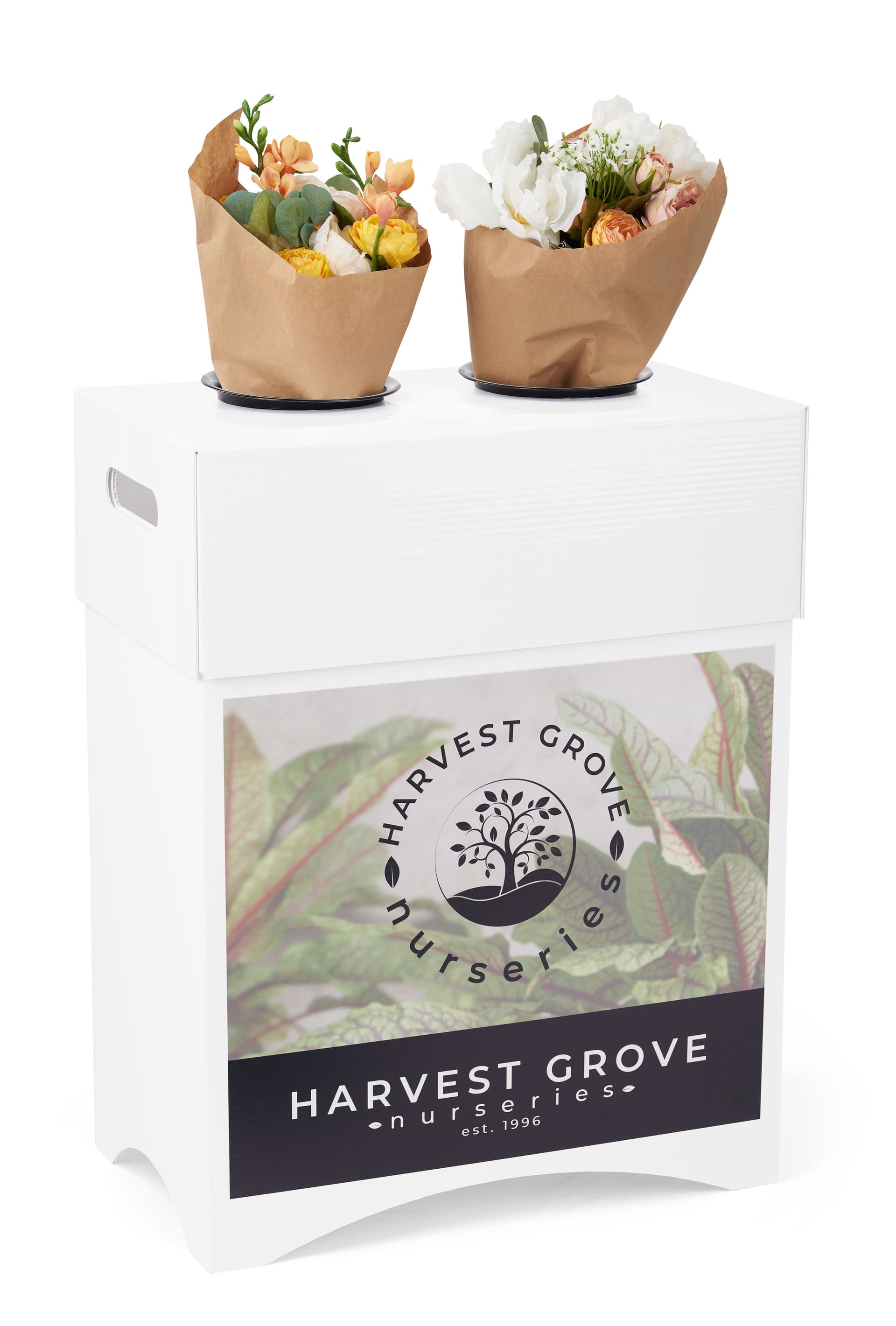 Custom printed flower display stands with front only printing