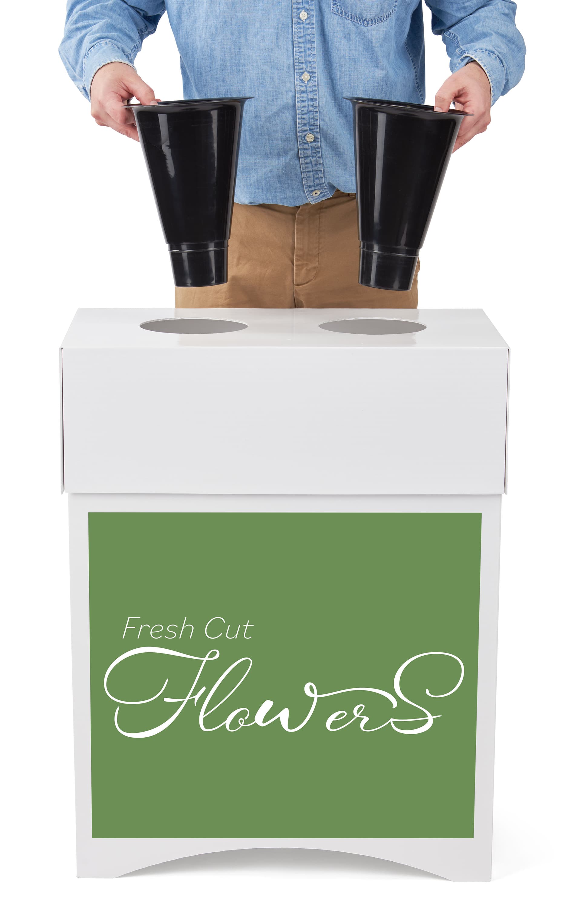 Commercial flower display stands with removable plastic bucket liners