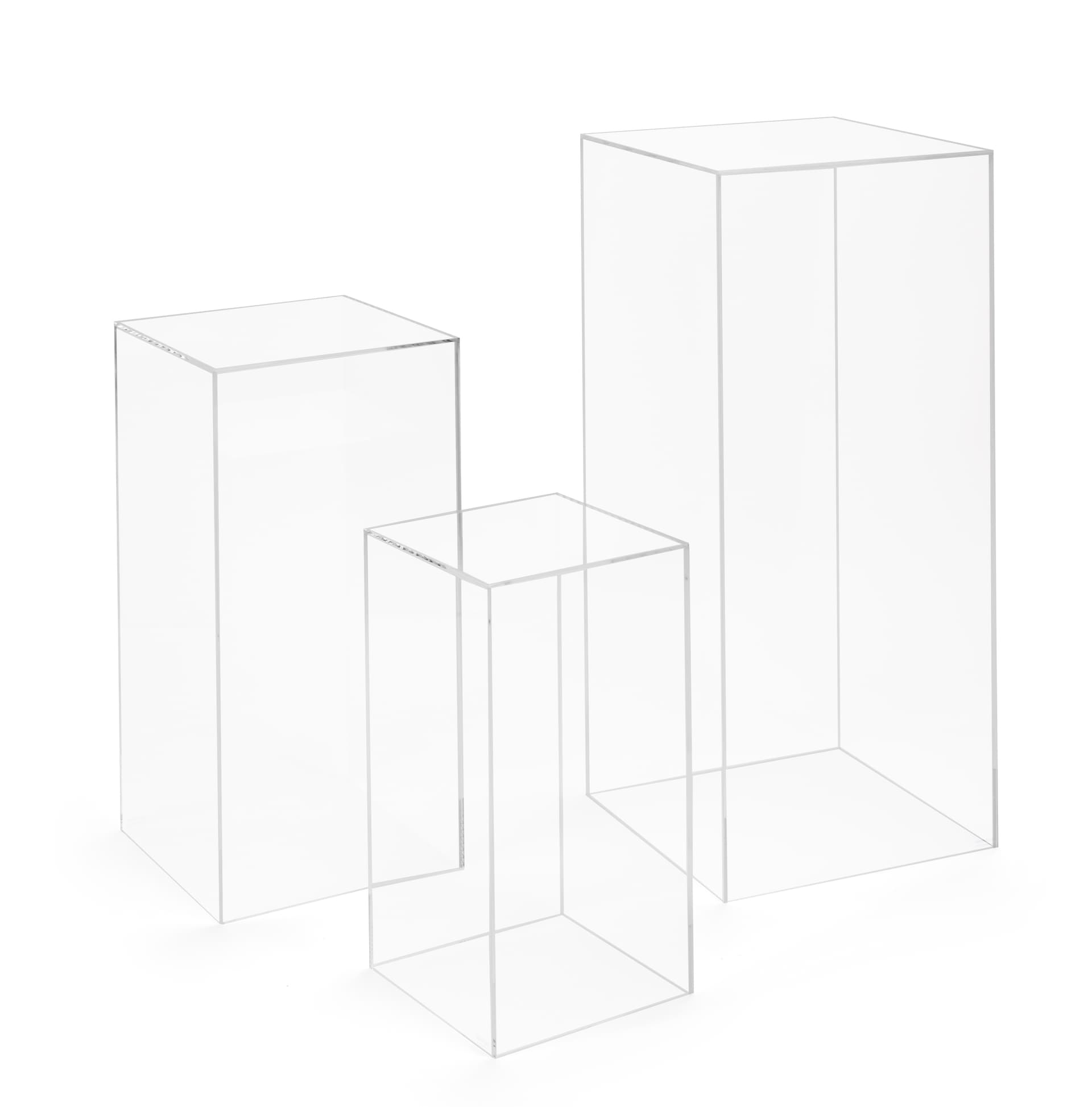 Clear nested display pedestal set with floor standing placement 