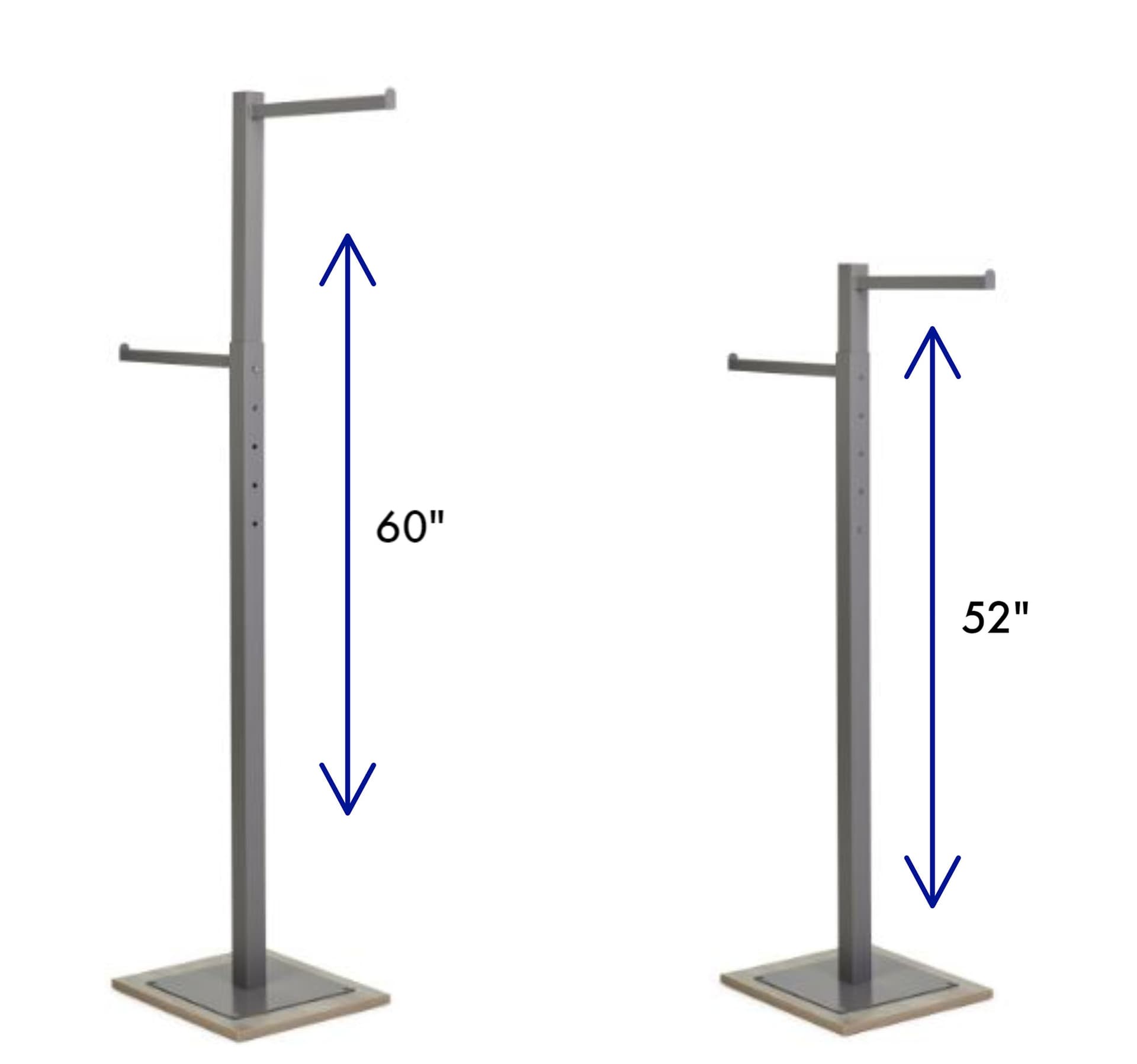 Boutique clothing rack with height adjustable design