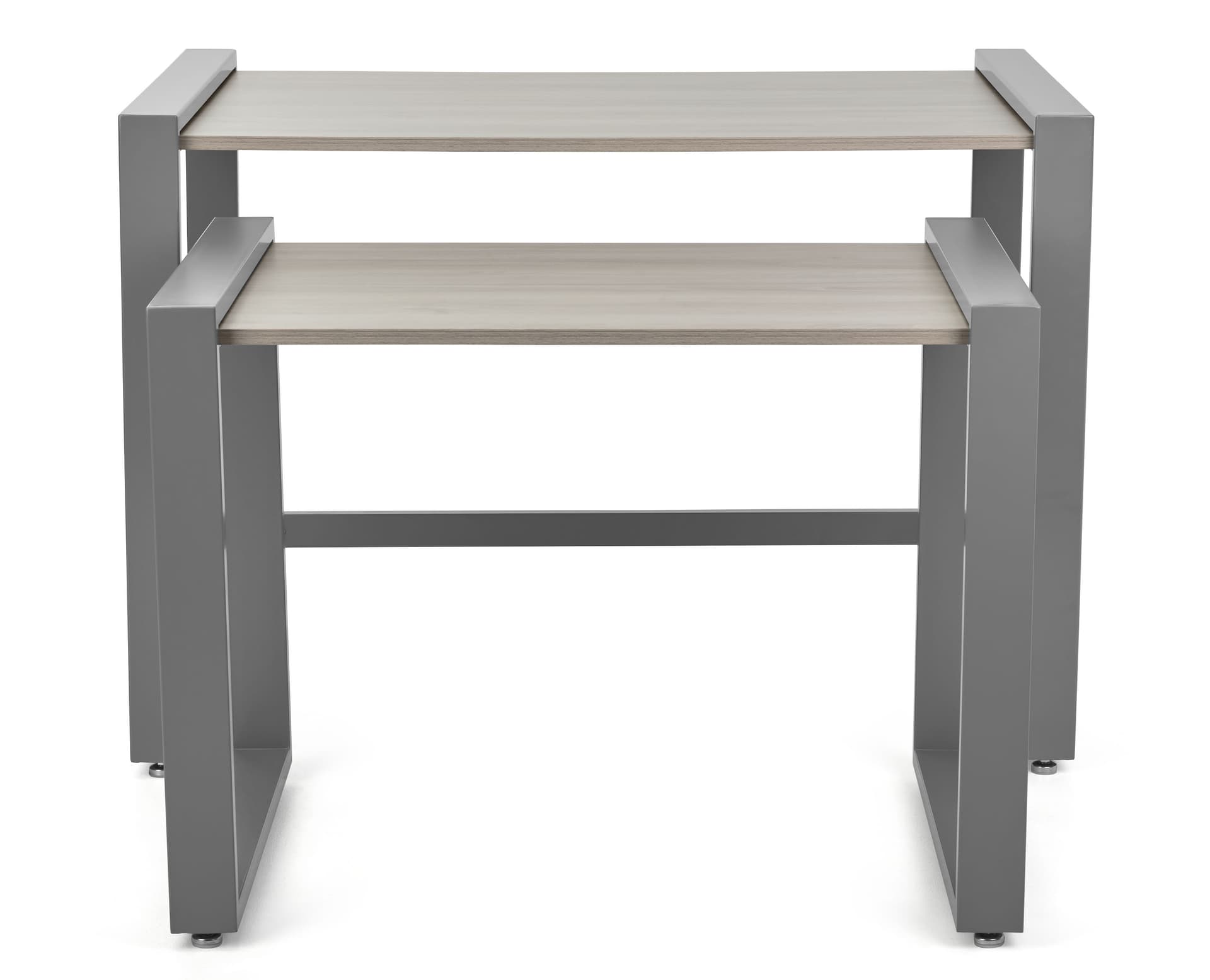 Modern nesting tables with gray faux wood grain finish