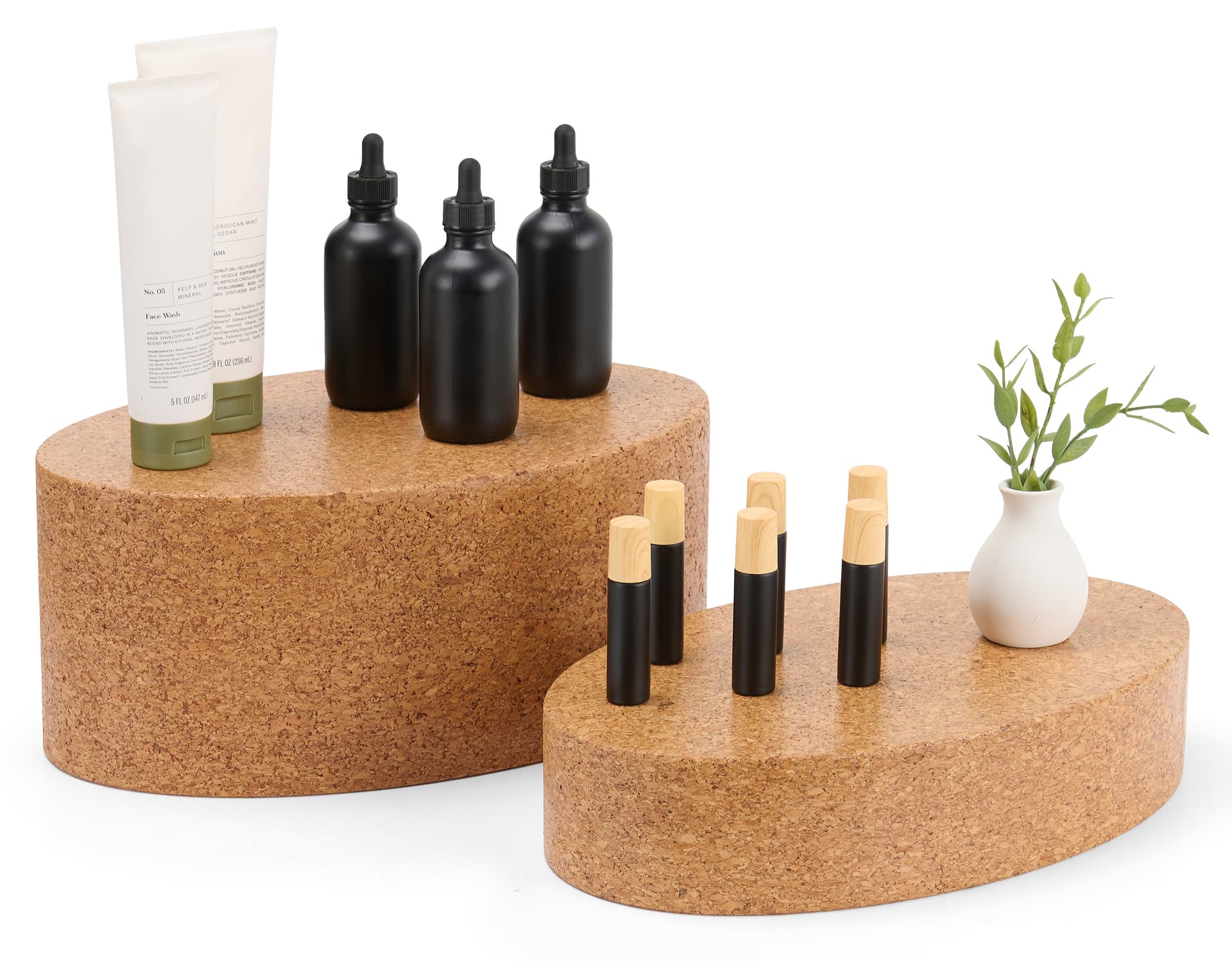 Cork display risers with a natural colorway
