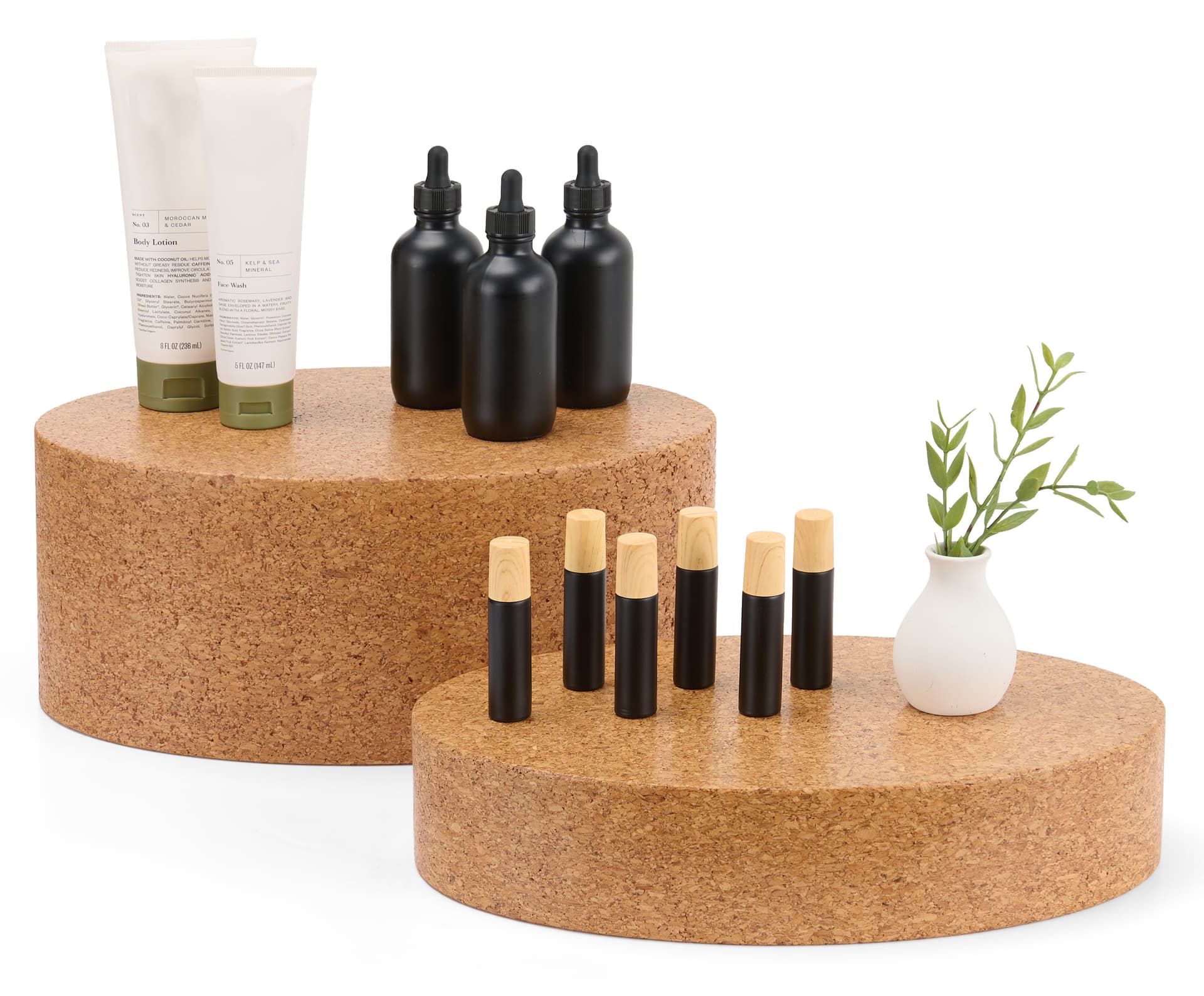 Cork display risers with 2 sizes offered 