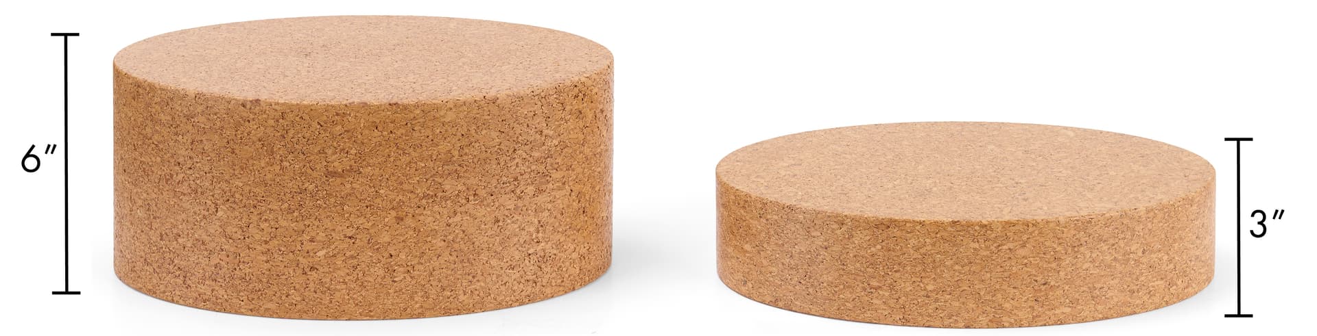 Cork display risers with height difference of 3 inches and 6 inches