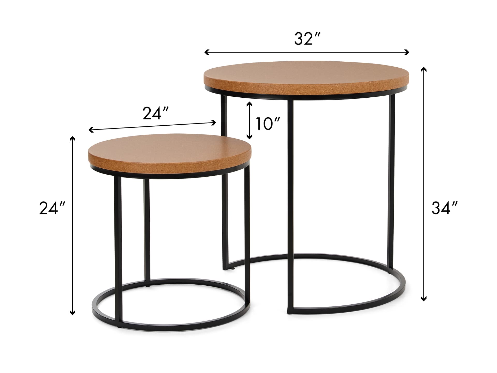 Round cork tables with 10" clearance