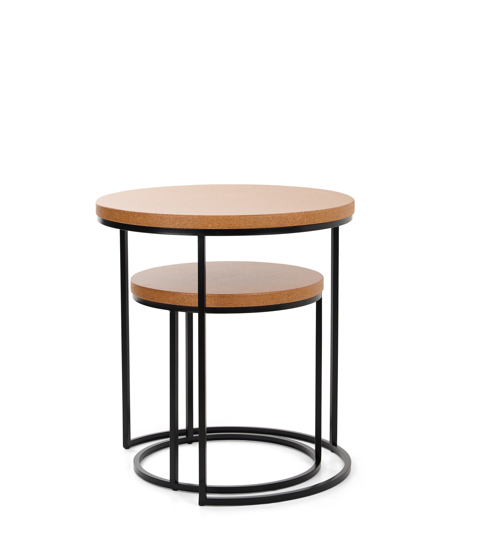 Round cork nesting tables with space saving design
