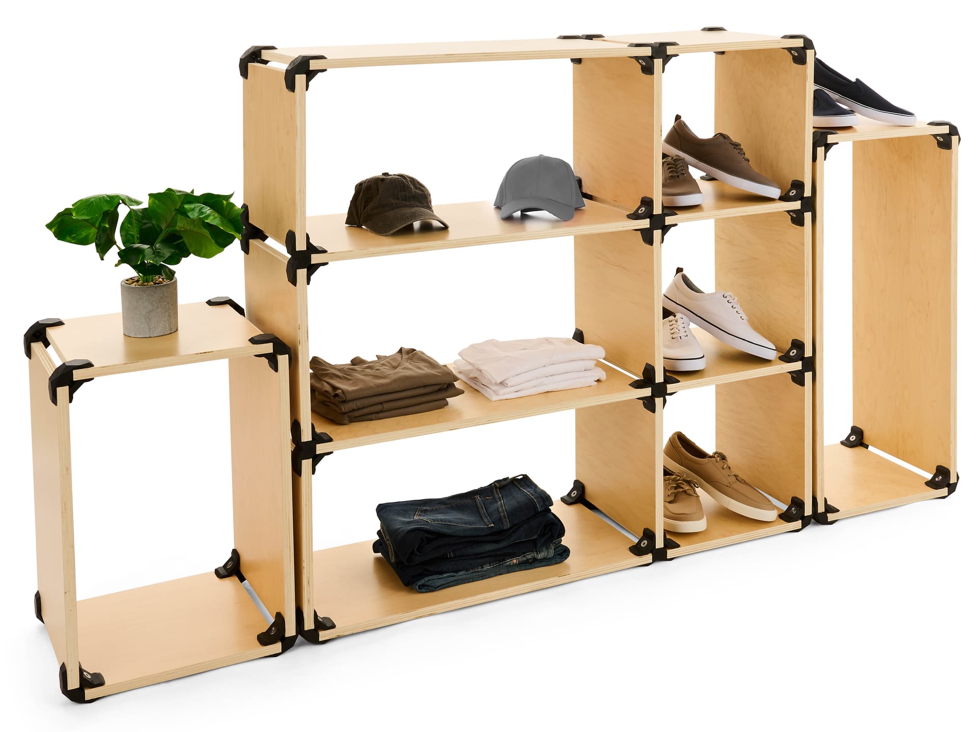 Modular shelving system with solid plywood core for superior strength