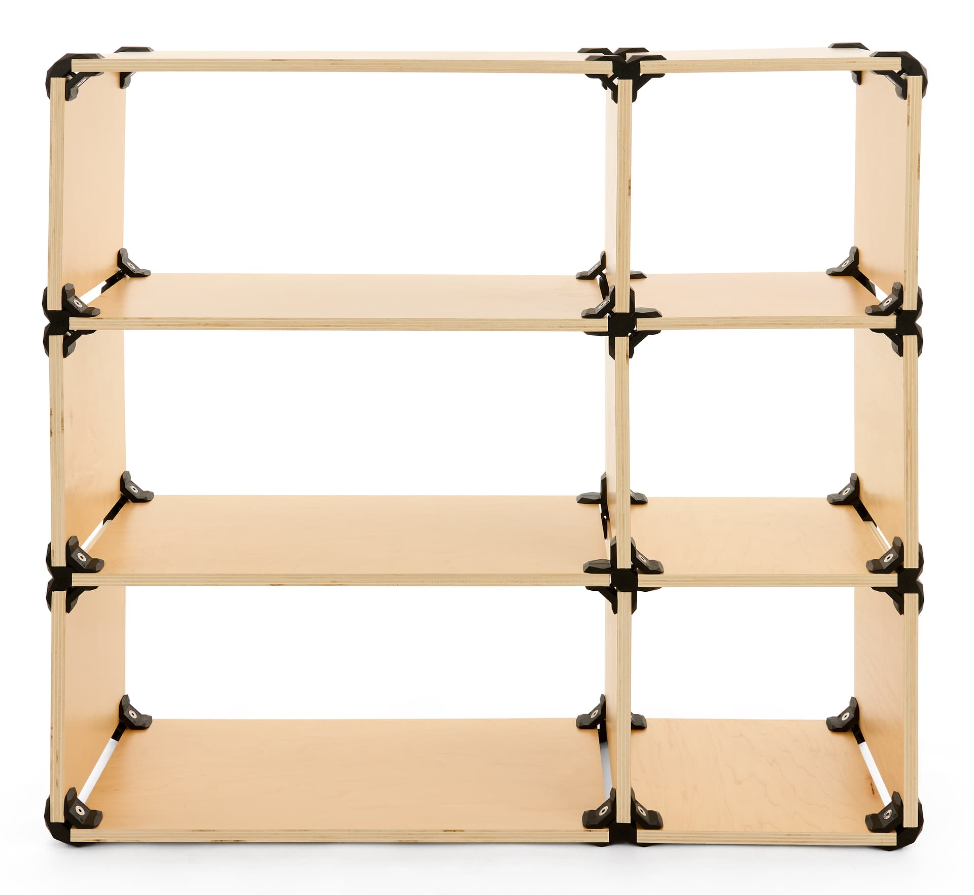 Modular shelving system with shelf dimensions of 45.25 inches in height and 45.5 inches in width