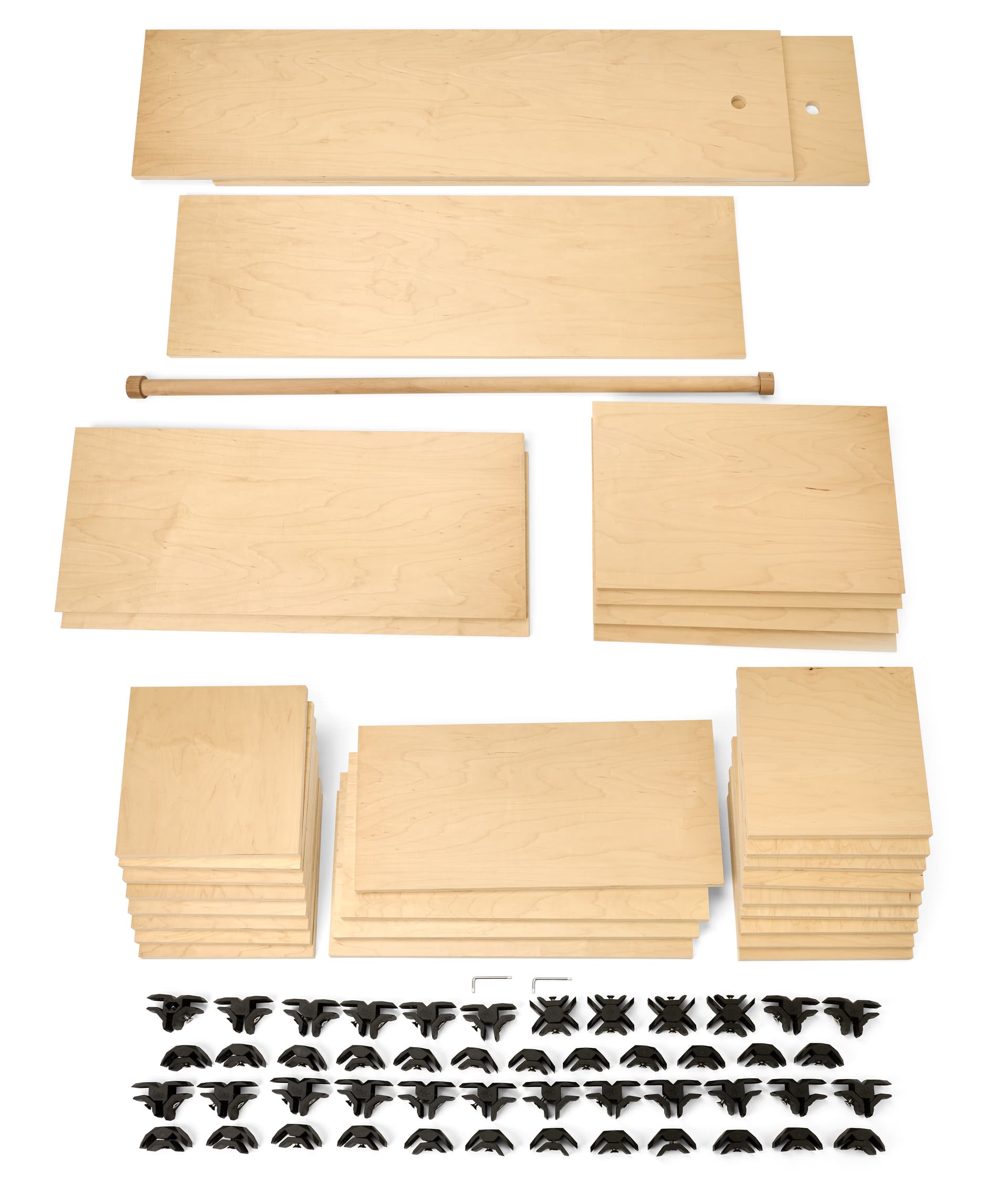 Modular shelving system with flat pack and knockdown construction