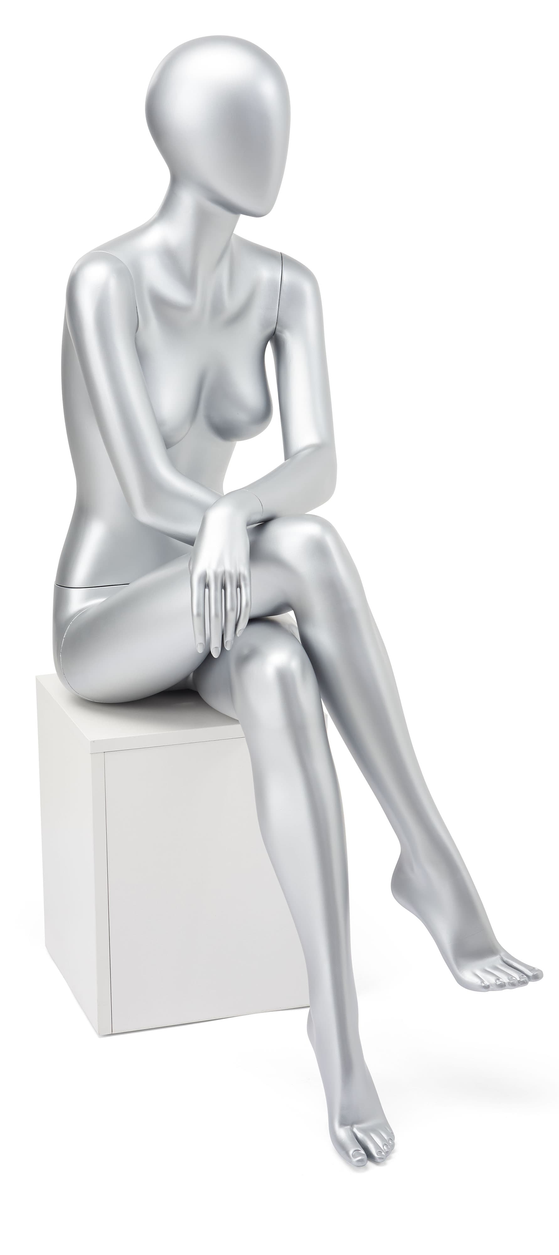 Abstract seated female mannequin with durable ABS plastic build