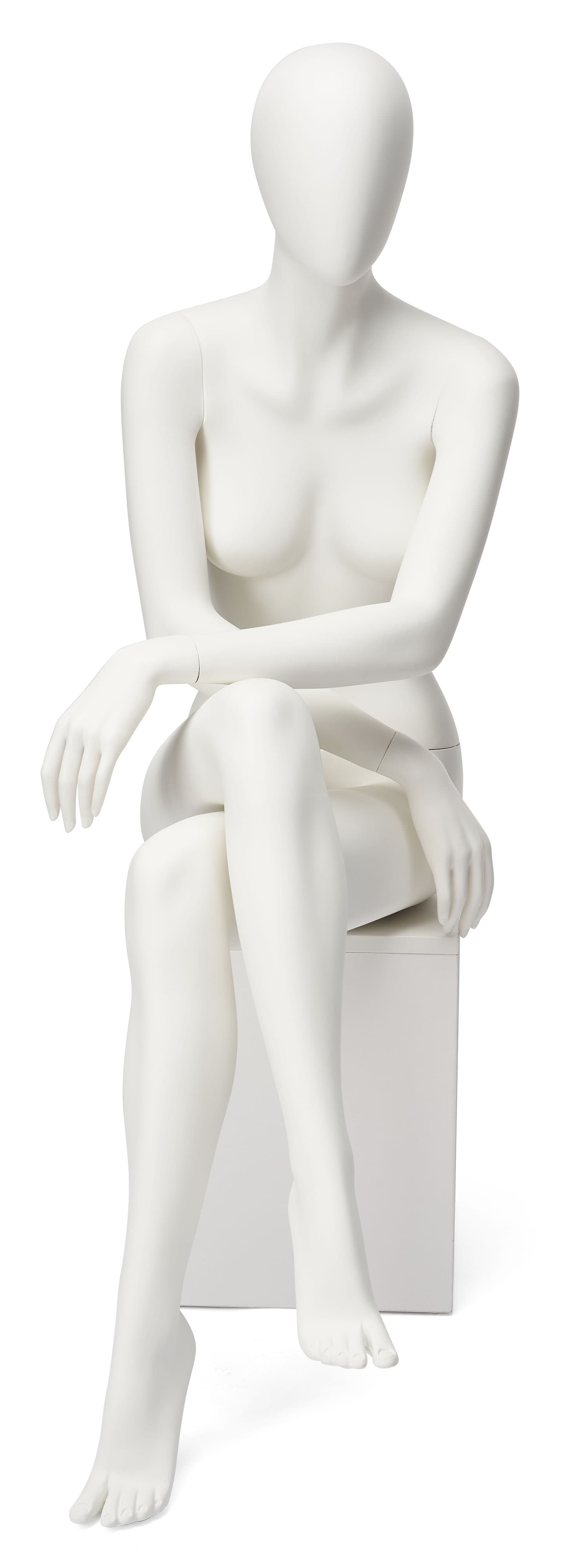 Abstract seated female mannequin with size 8 and a half feet 