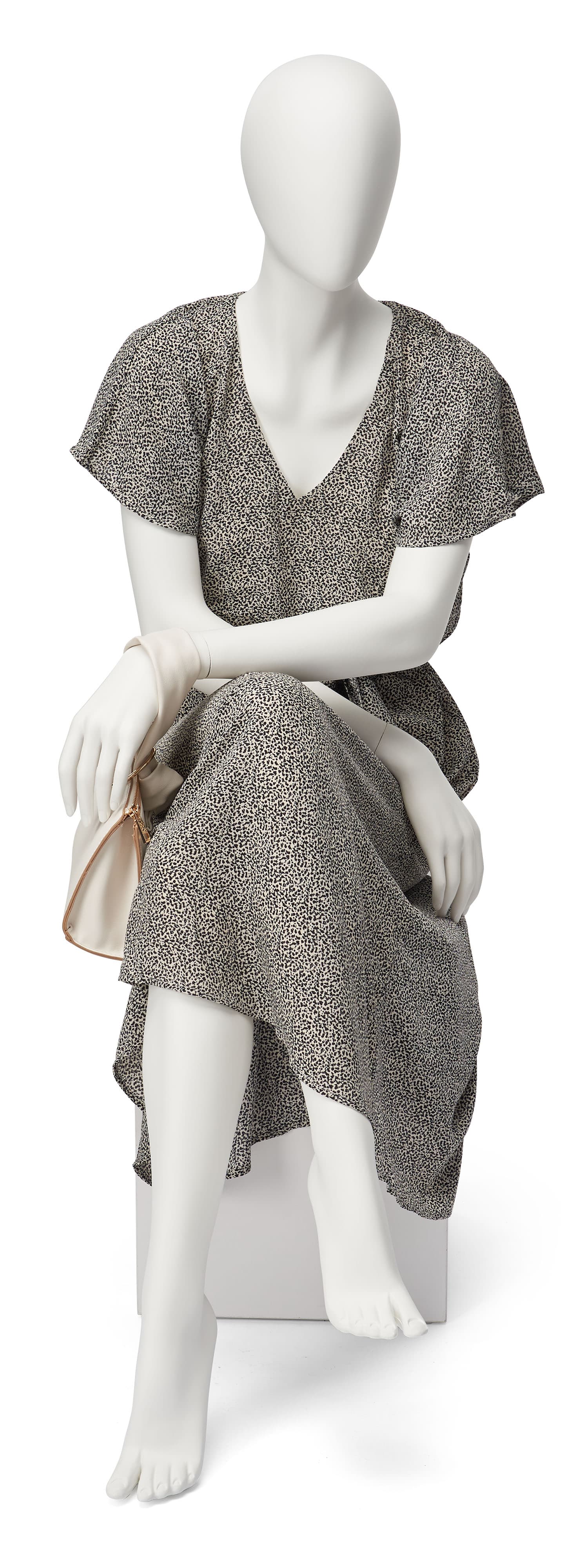 Abstract seated female mannequin with ABS plastic construction 