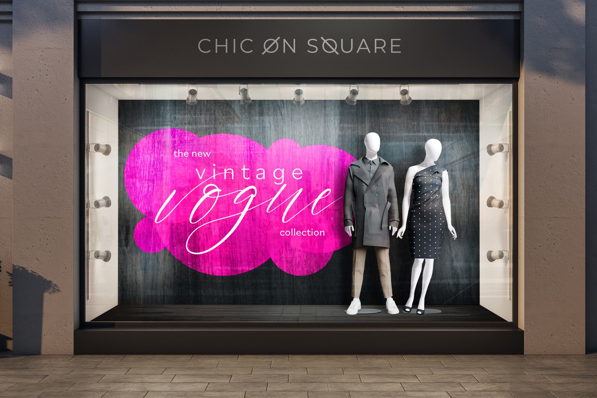 Full body mannequins in storefront window