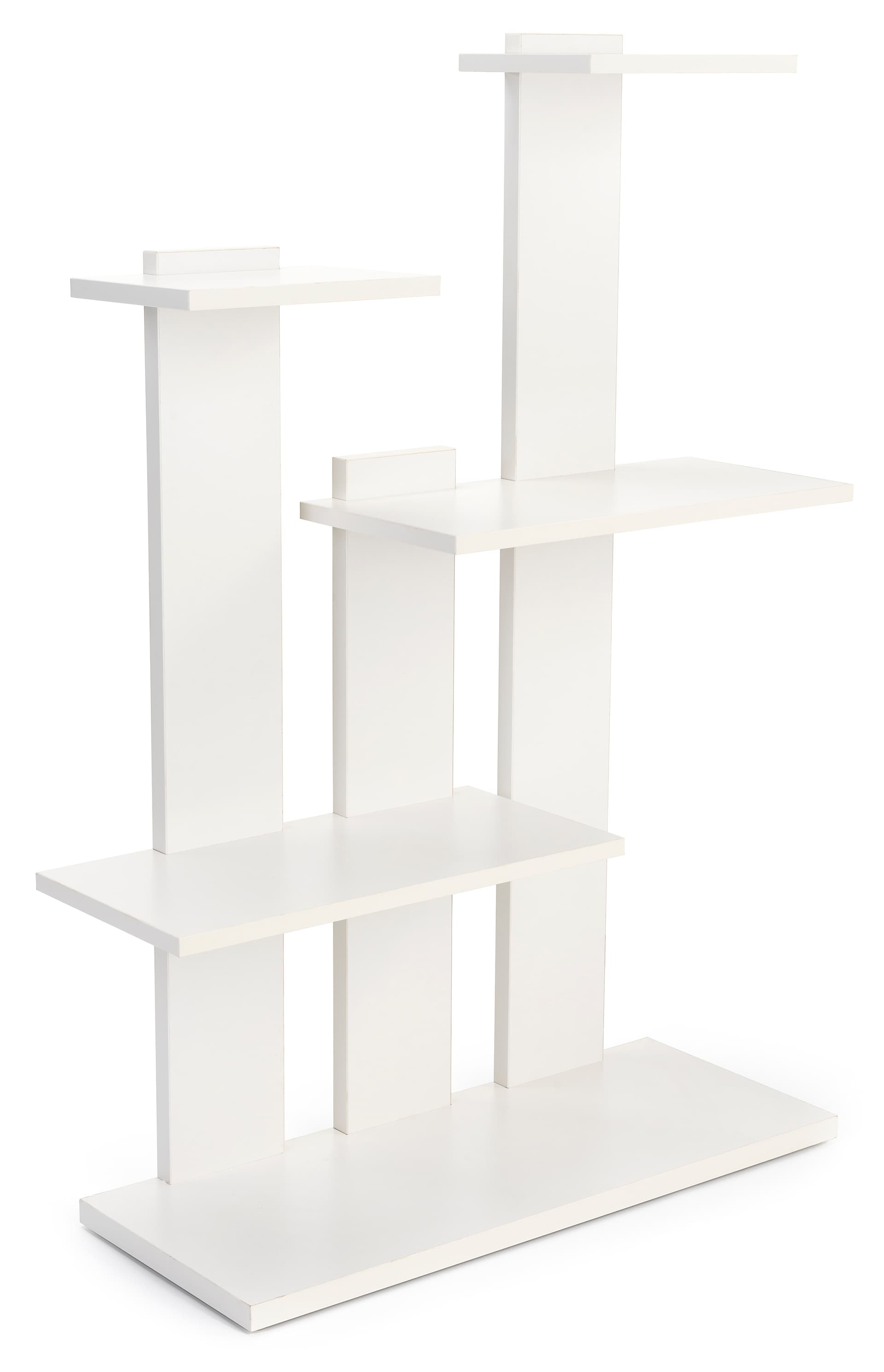 4-tier merchandise shelves with laminated white particle board build