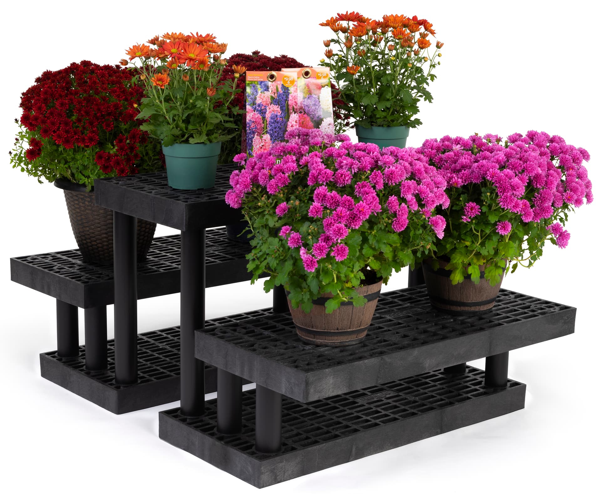 24 inch tall tri-level pyramid display with weather resistant construction 
