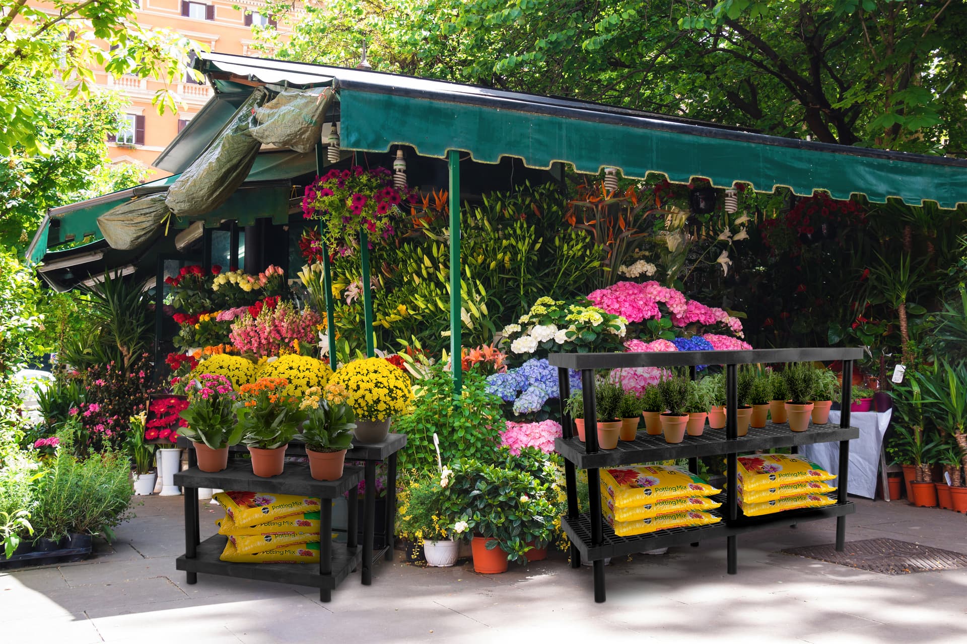Plastic garden center tables for indoor and outdoor use